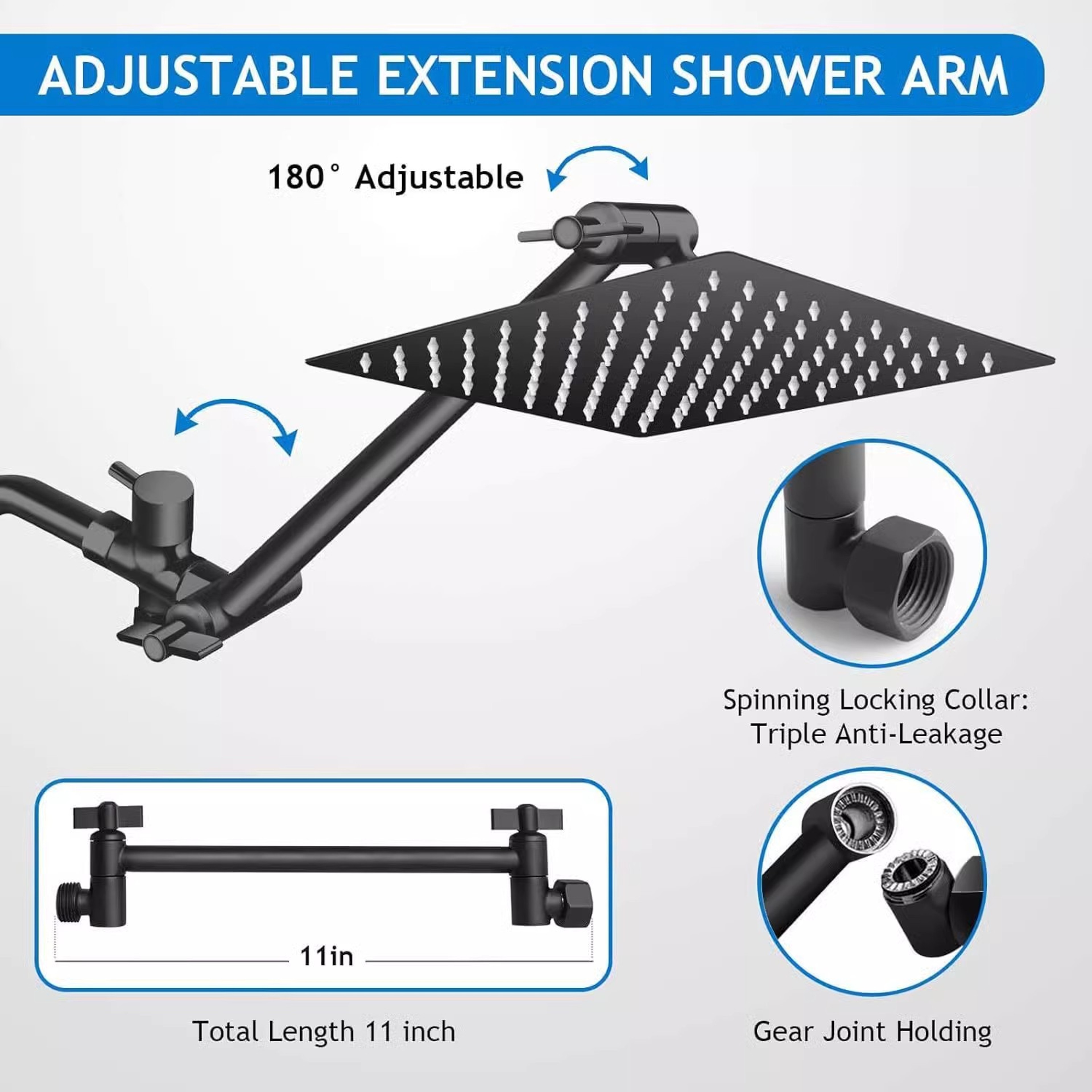 Stainless Steel Overhead Showerhead Wall Mounted Set With Extension Arm 5