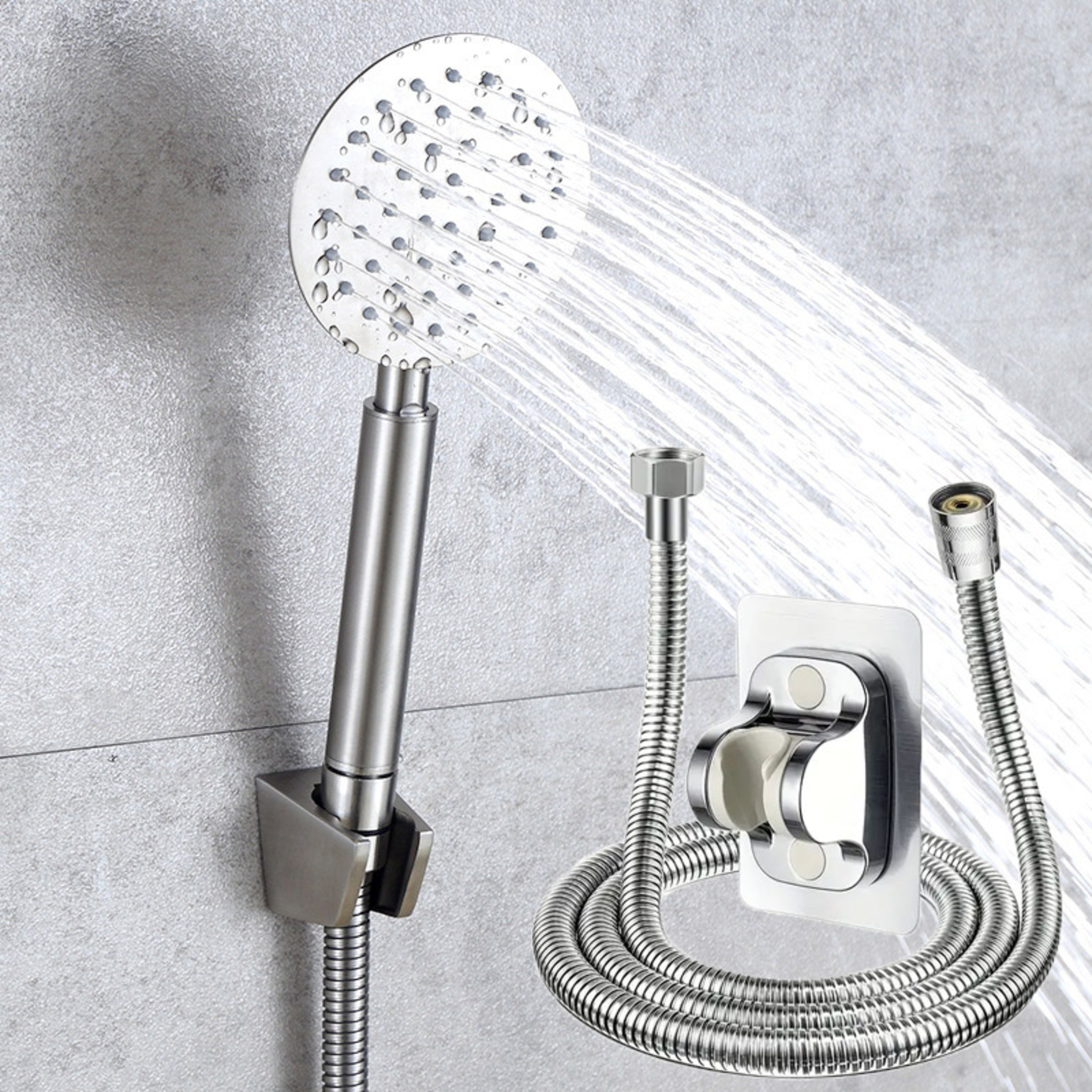 Booster Shower Head Handheld Set Stainless Steel Silicone Water Outlet Round Square 1