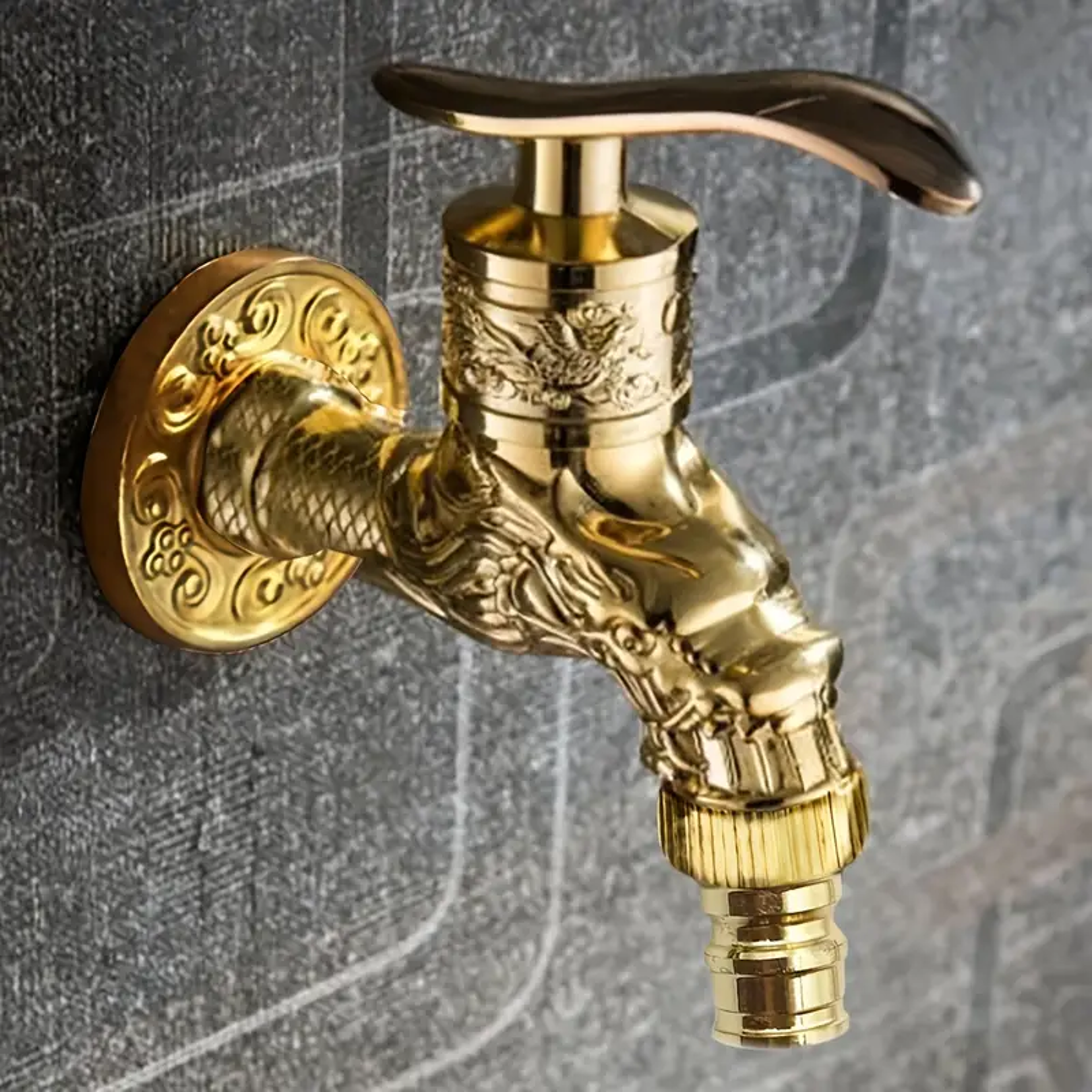Retro Wallmounted Faucet Antique Zinc Alloy Engraved Single Cold Mop Pool Faucet 0