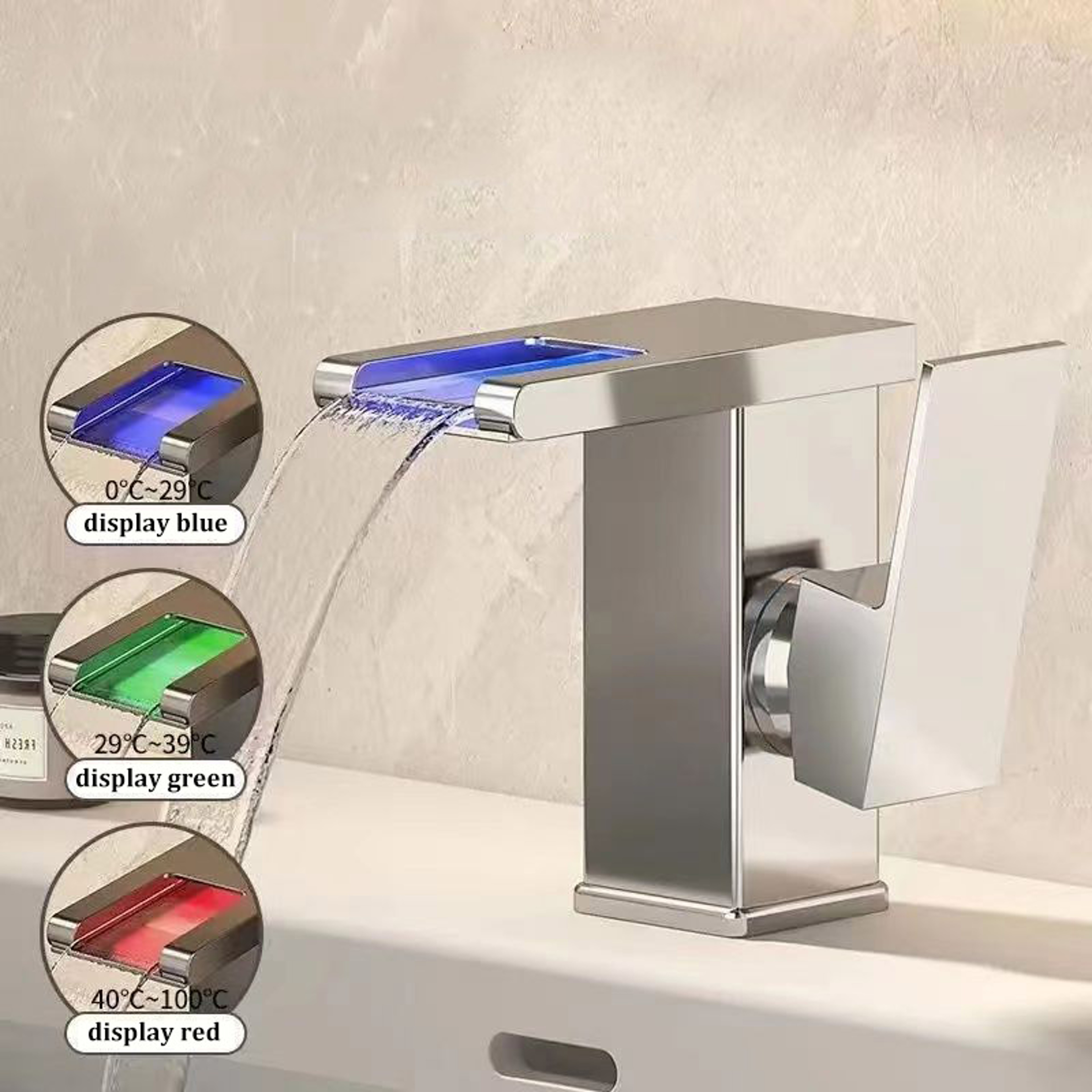 Luminous Waterfall Faucet Allcopper LED Light Hot And Cold Basin Faucet 1