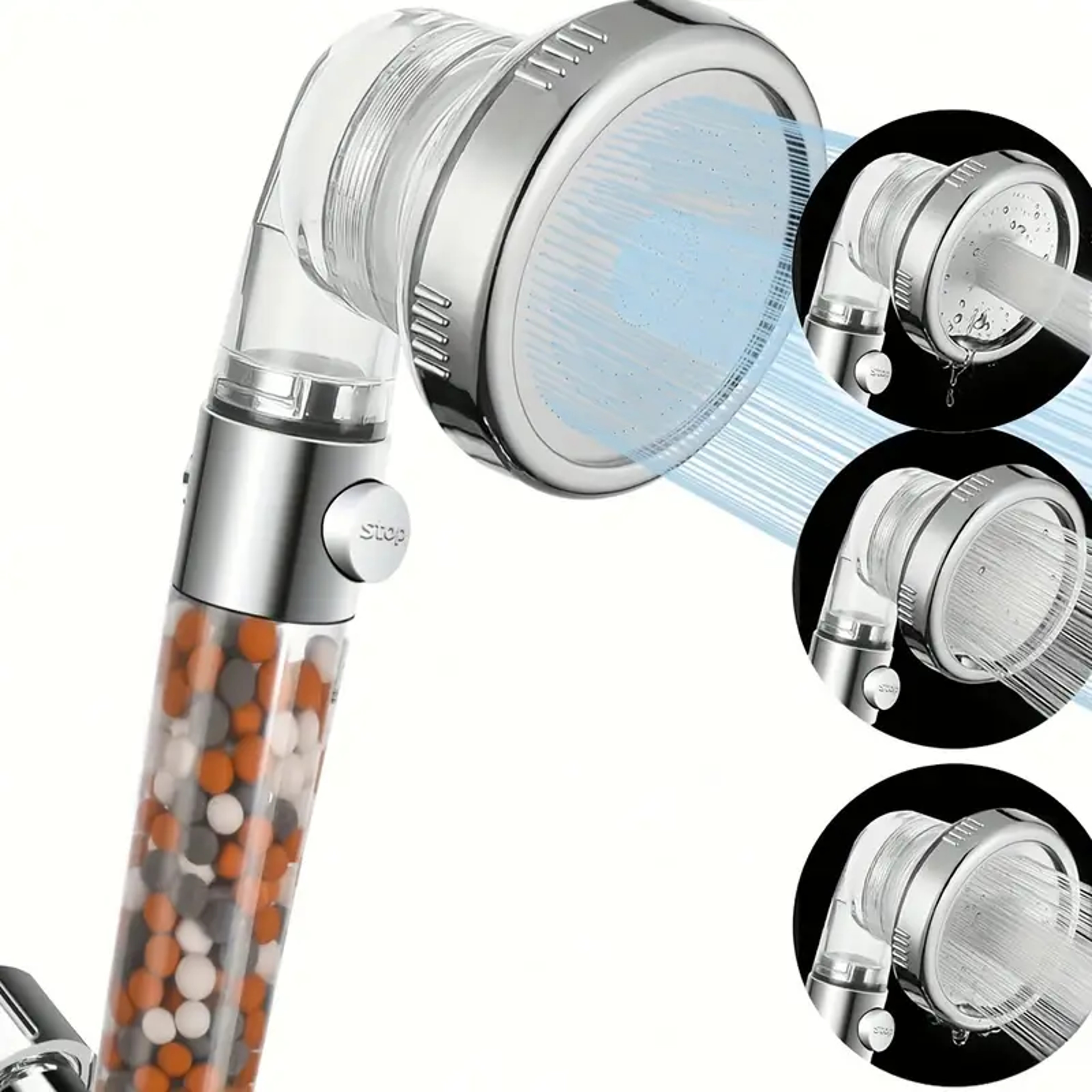 Negative Ion Booster Filter Shower Head With Modes And Onebutton Water Stop Handheld Watersaving Ba 0