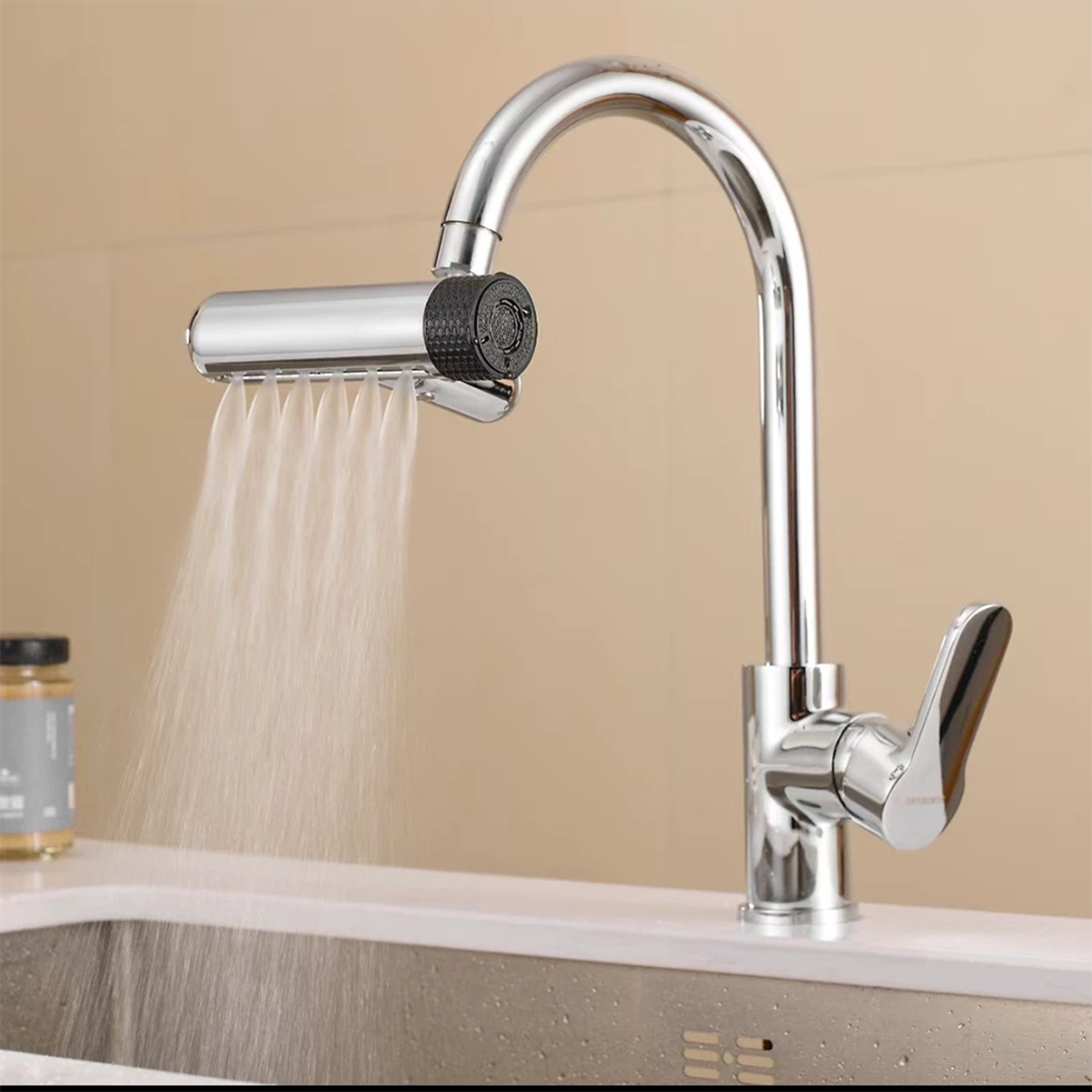 Universal Kitchen Faucet Waterfall Spout Rotating Aerator SplashProof MultiFunction 6 Modes Faucet  0