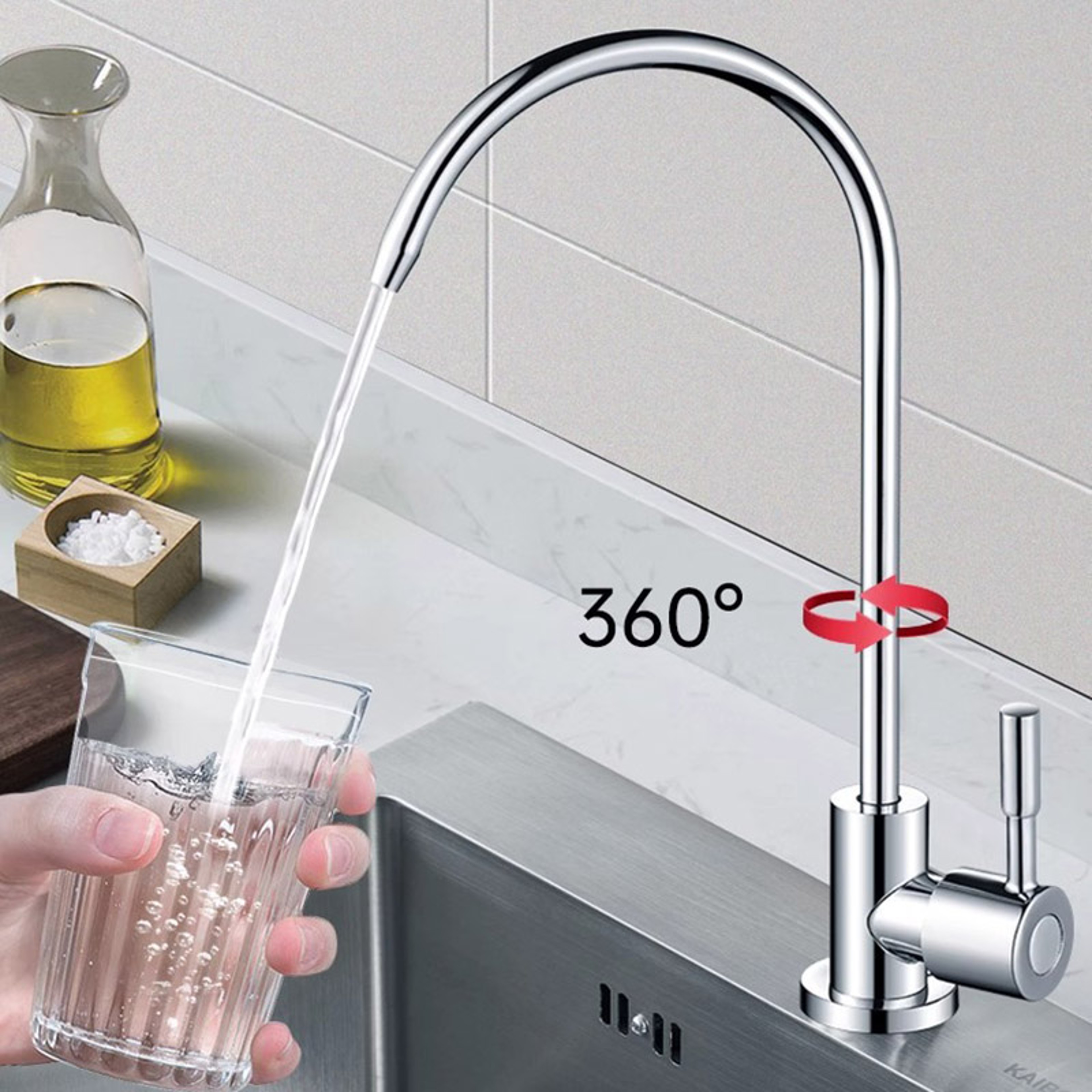 Stainless Steel Kitchen Faucet Rotatable Water Dispenser Sitstand Single Cold Faucet For Pure Drink 1