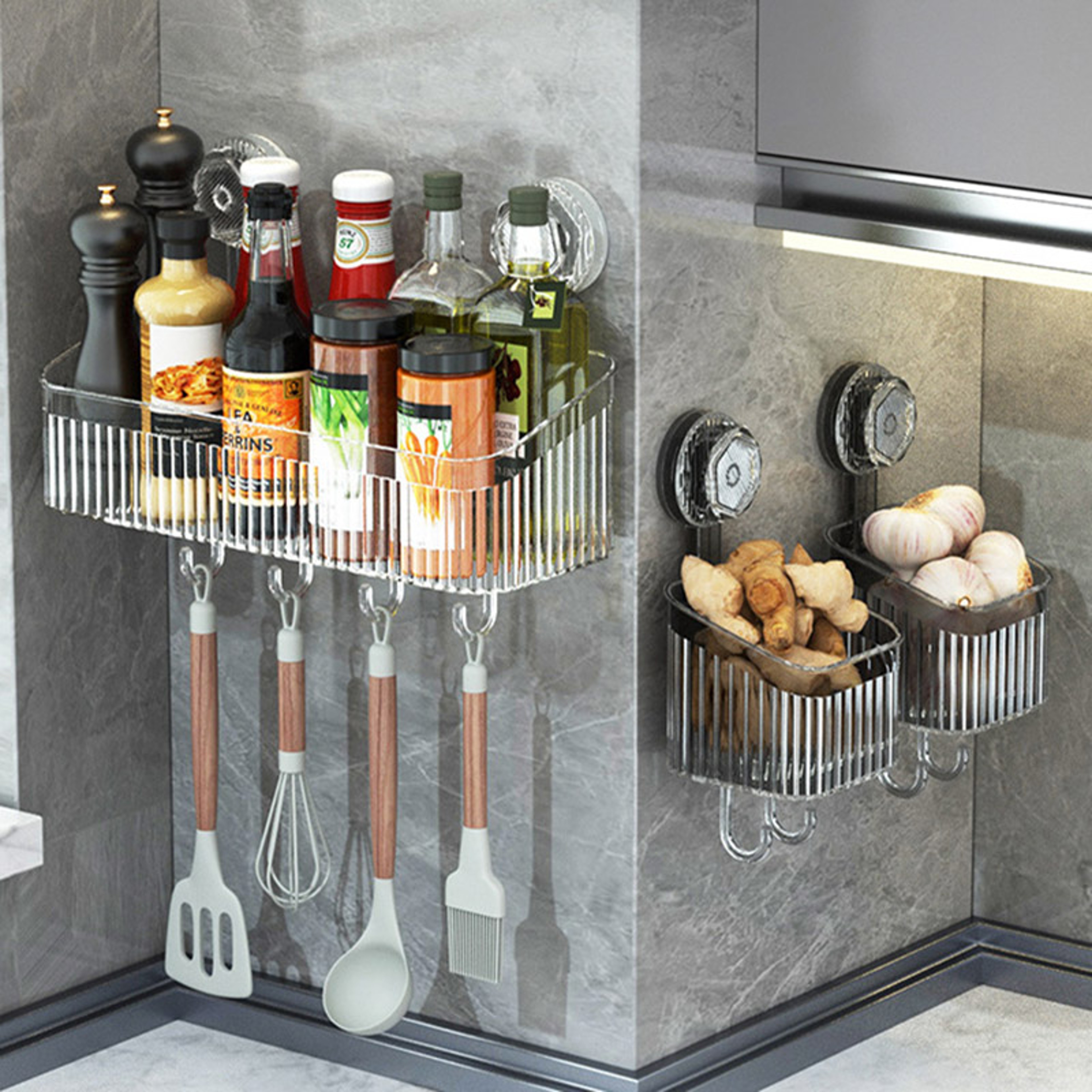 Multi-purpose Wall Mounted Rotating Rack for Bathroom and Kitchen Storage Punch-free Suction Cup Spice Holder – view 3