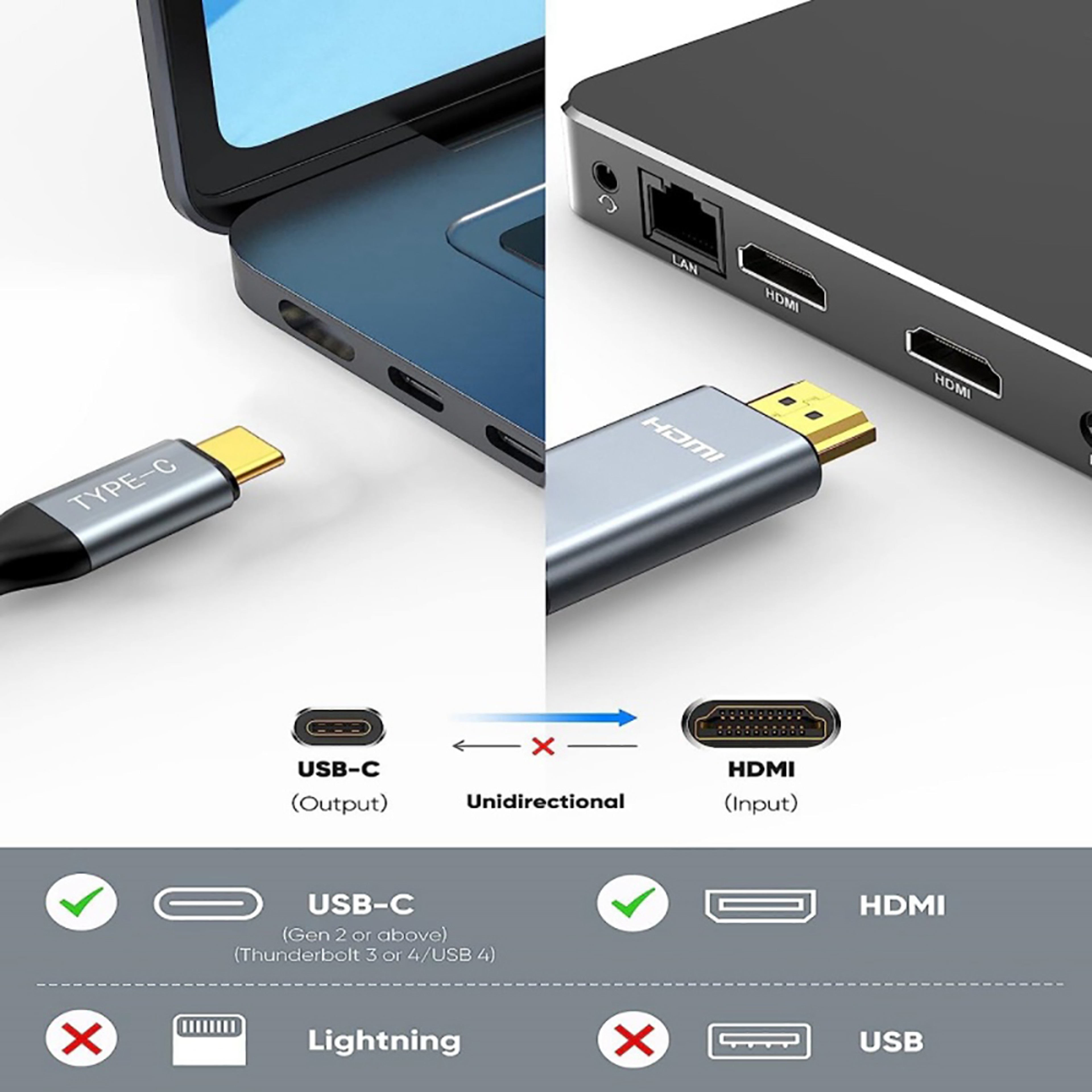 HDMI-Compatible 4K Display Port Cable Type C Projection Cable for Laptop TV Projector – view 2