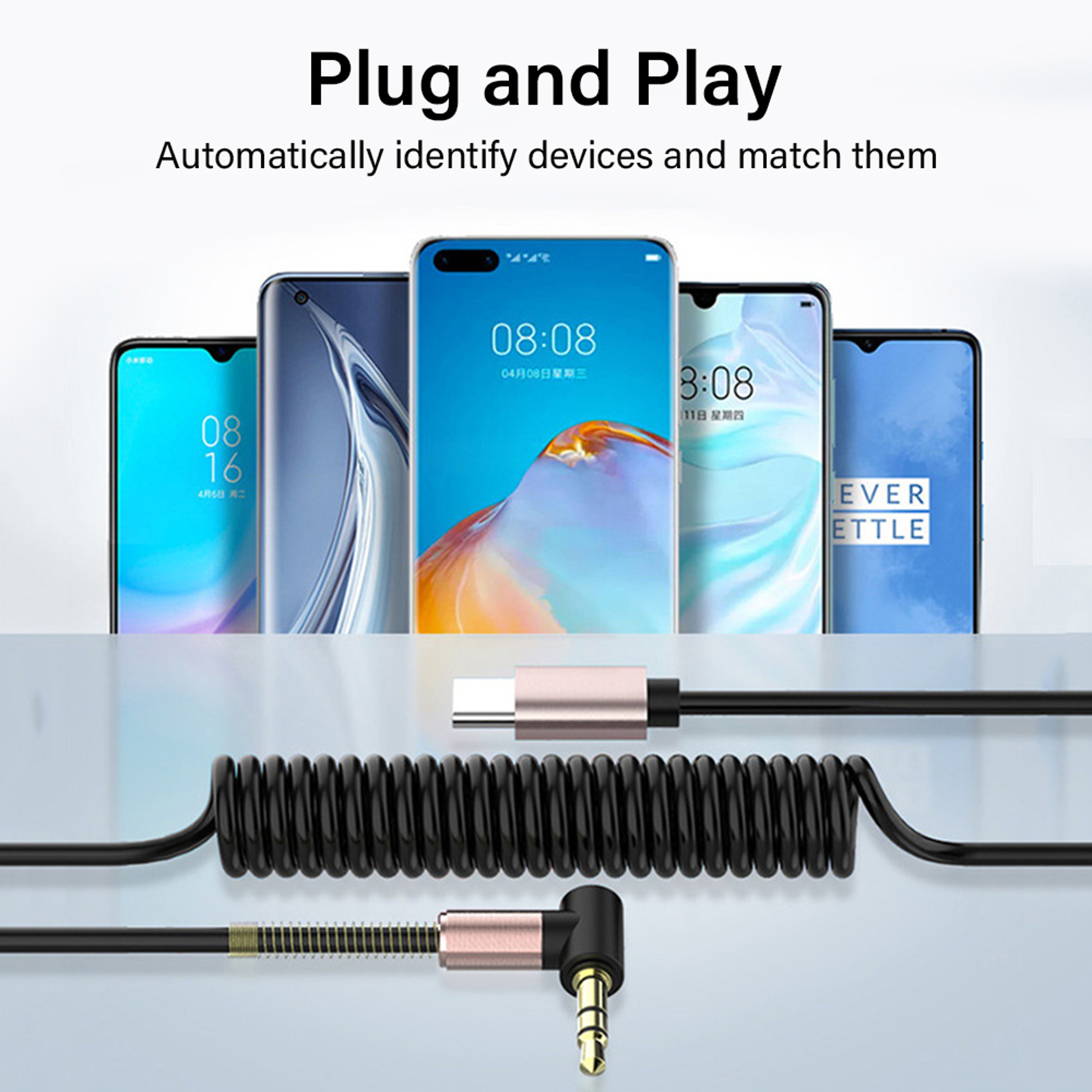 USB C To Jack Audio Cable Retractable Headphone Cable AUX Audio Cable Converter Speaker Adapter 6