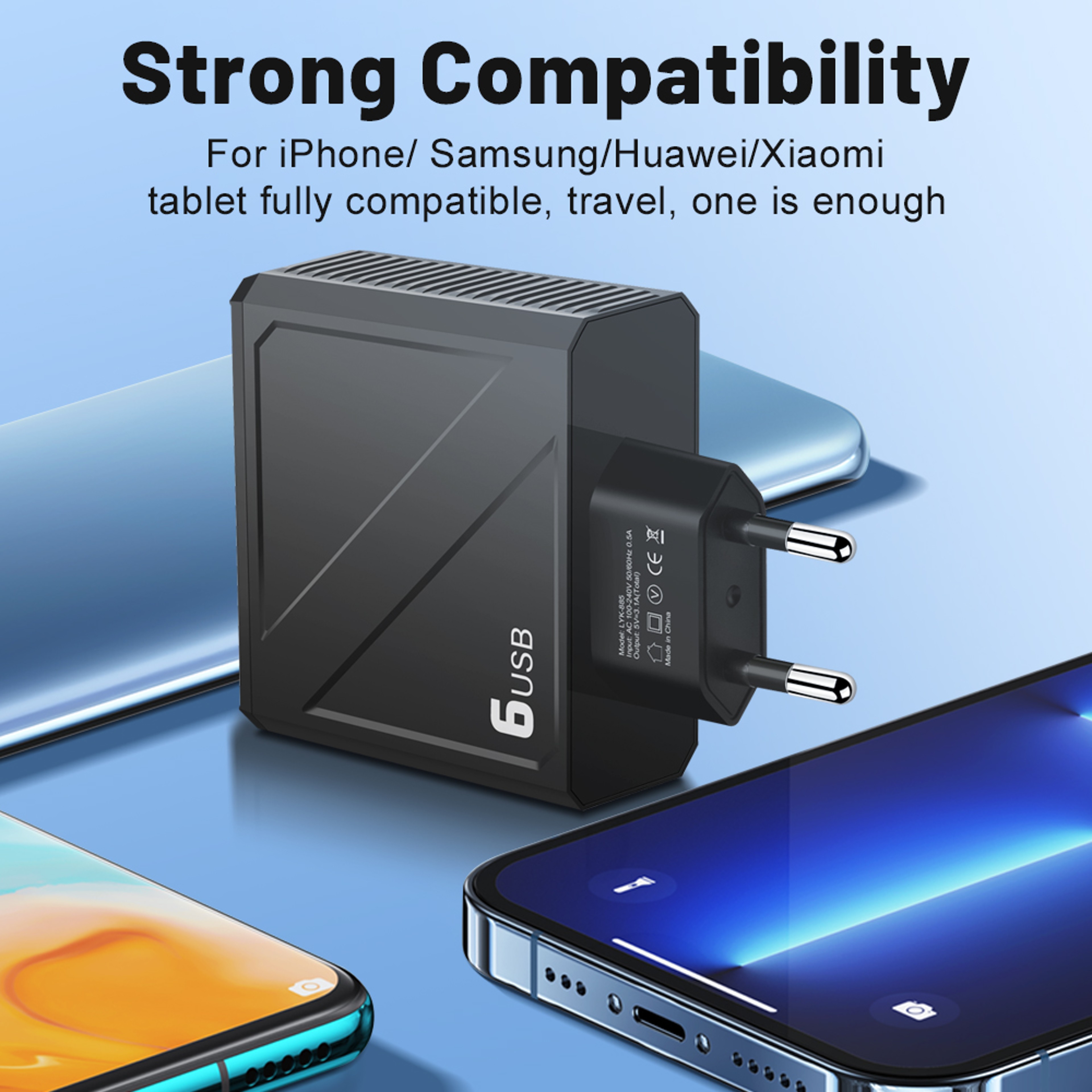 USB Wall Charger Multi Port Adapter Quick Charge Fast Charging Mobile Phone Charger 5