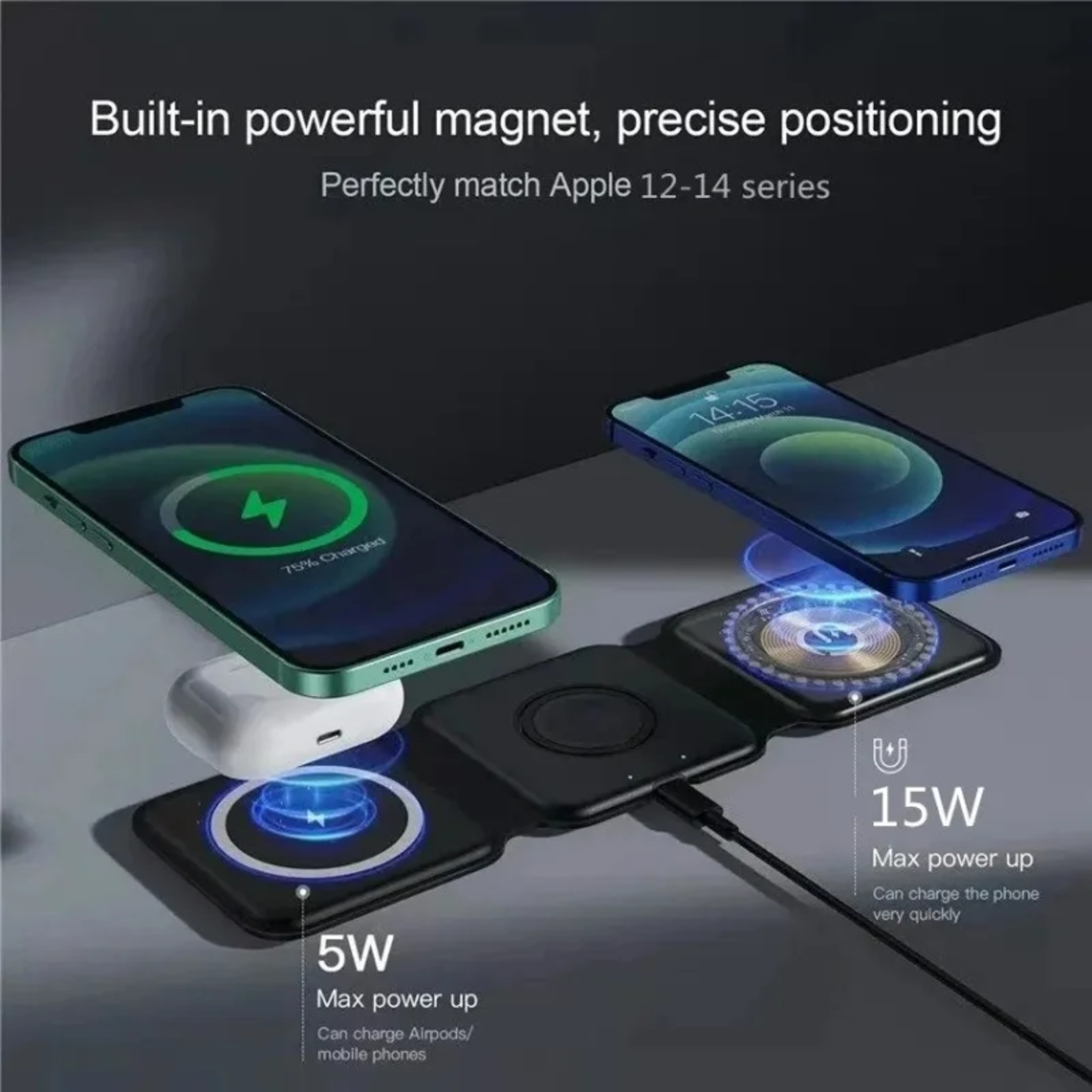 Portable Foldable Magnetic Wireless Charger Dock Station Fast Charging Trip Charger 2