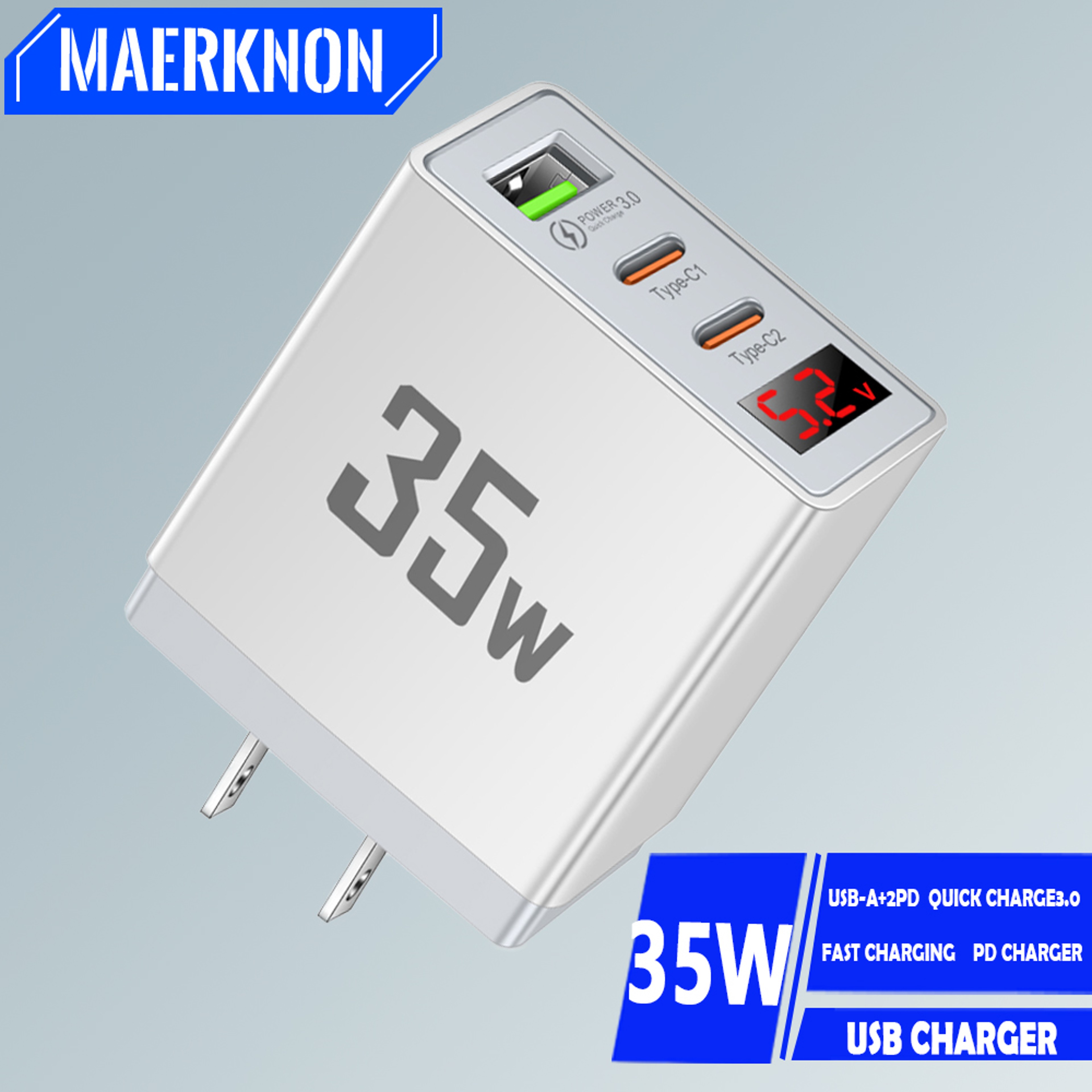 USB Charger With Quick Charge LED Display PD Type C Fast Wall Charger For Phones 1