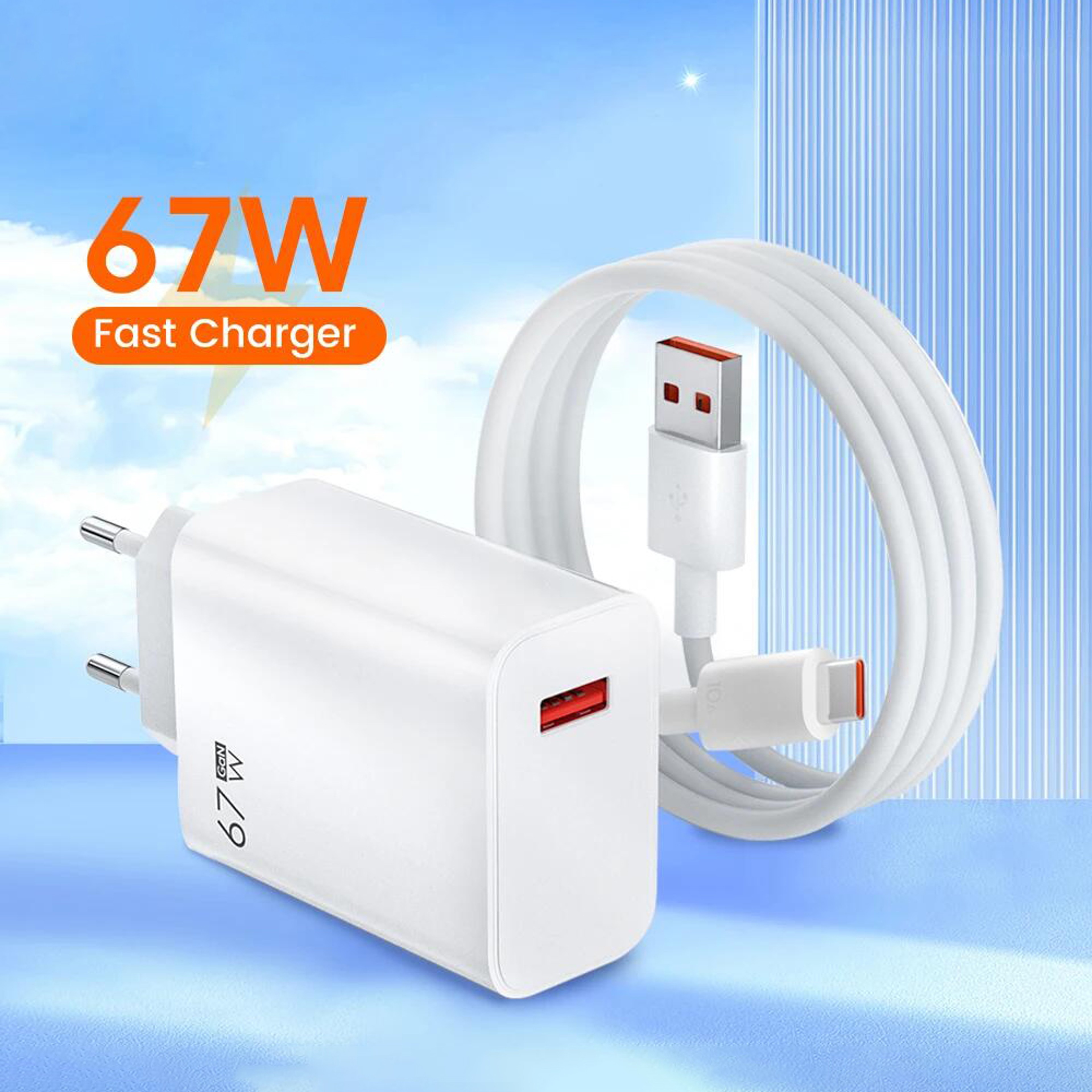 Fast Charging GaN USB Charger Adapter Type C Quick Charge Cable 1