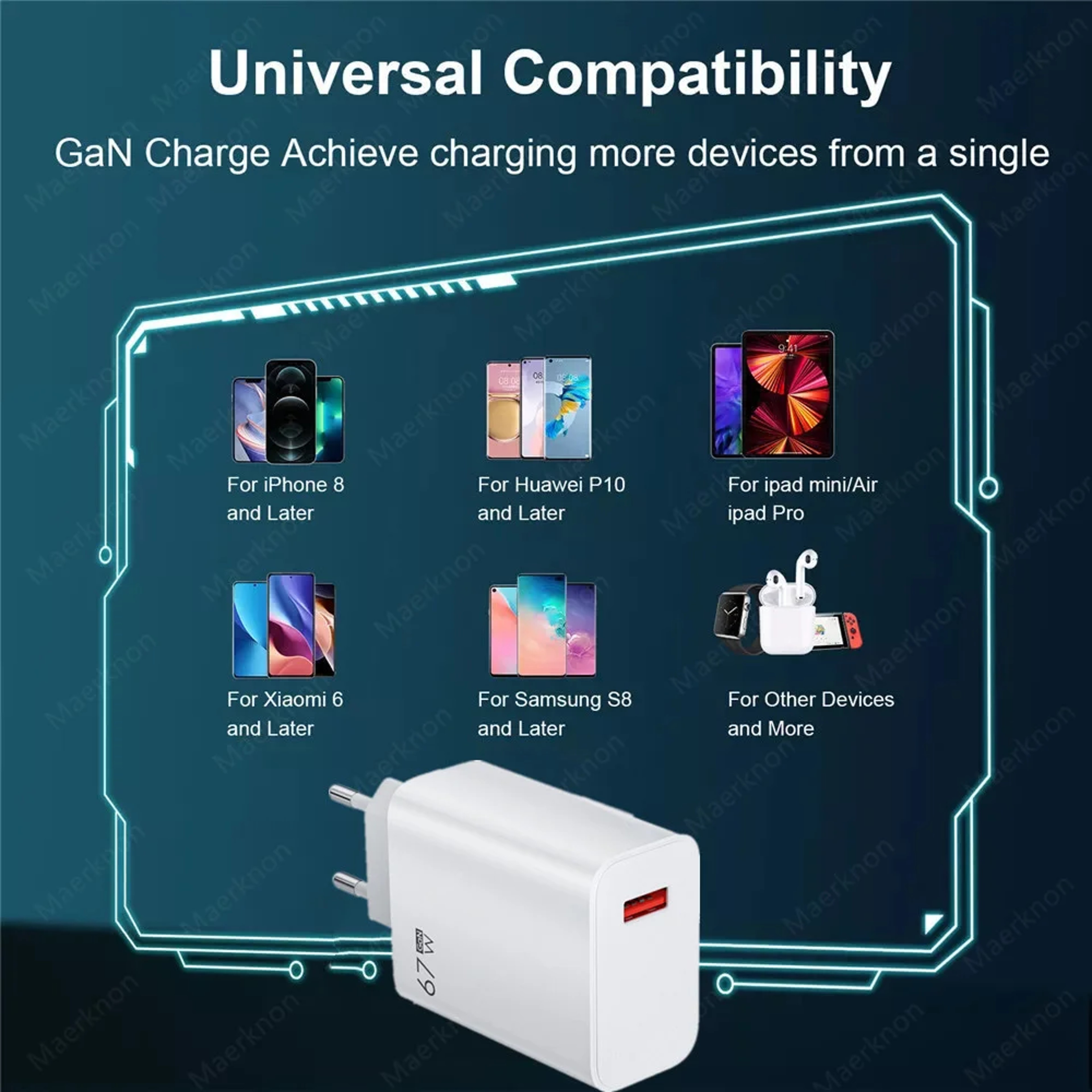 Fast Charging GaN USB Charger Adapter Type C Quick Charge Cable 5