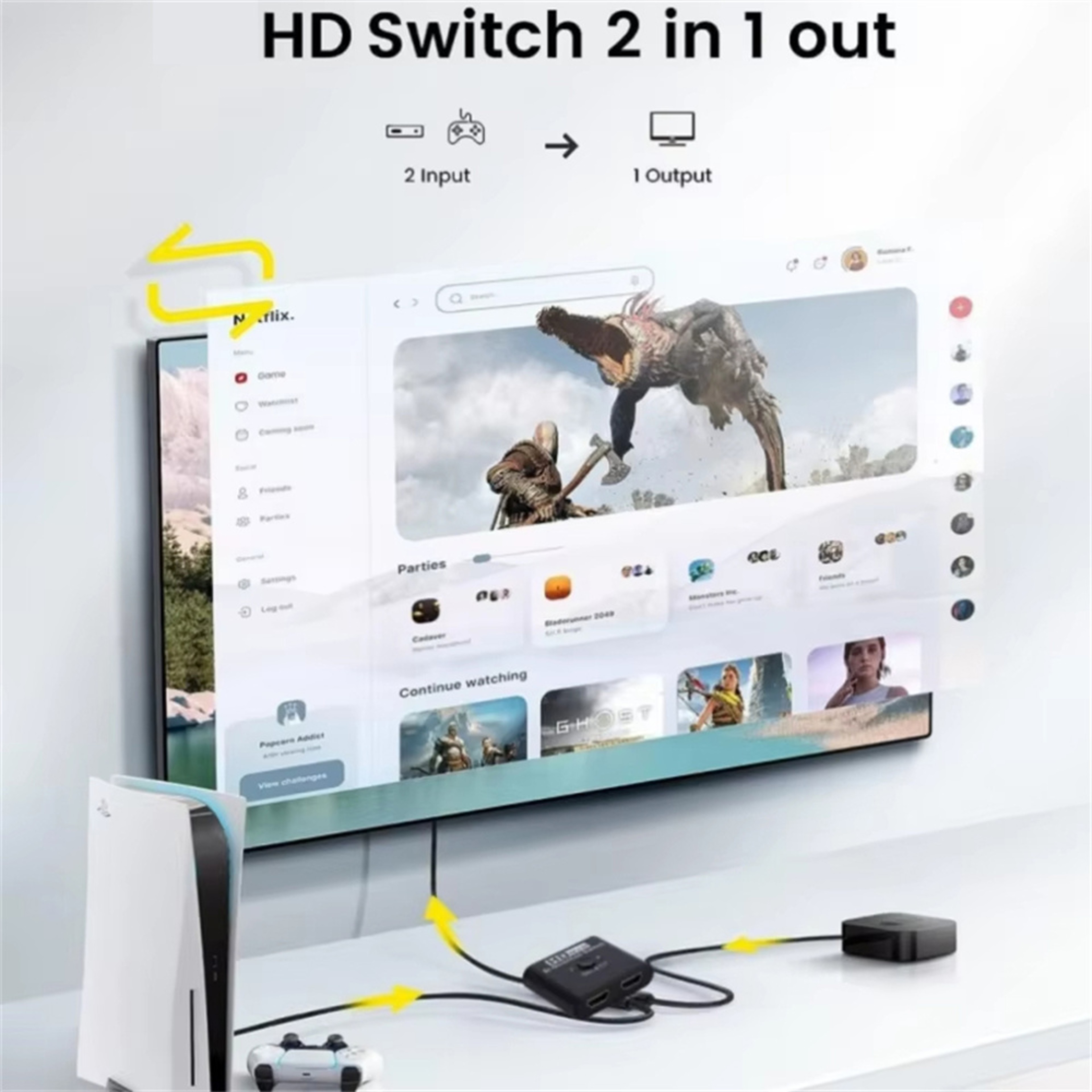 HDMI Switch Ports Video Splitter For PC Laptop Xbox TV Box To Projector Monitor Out Adapter 3