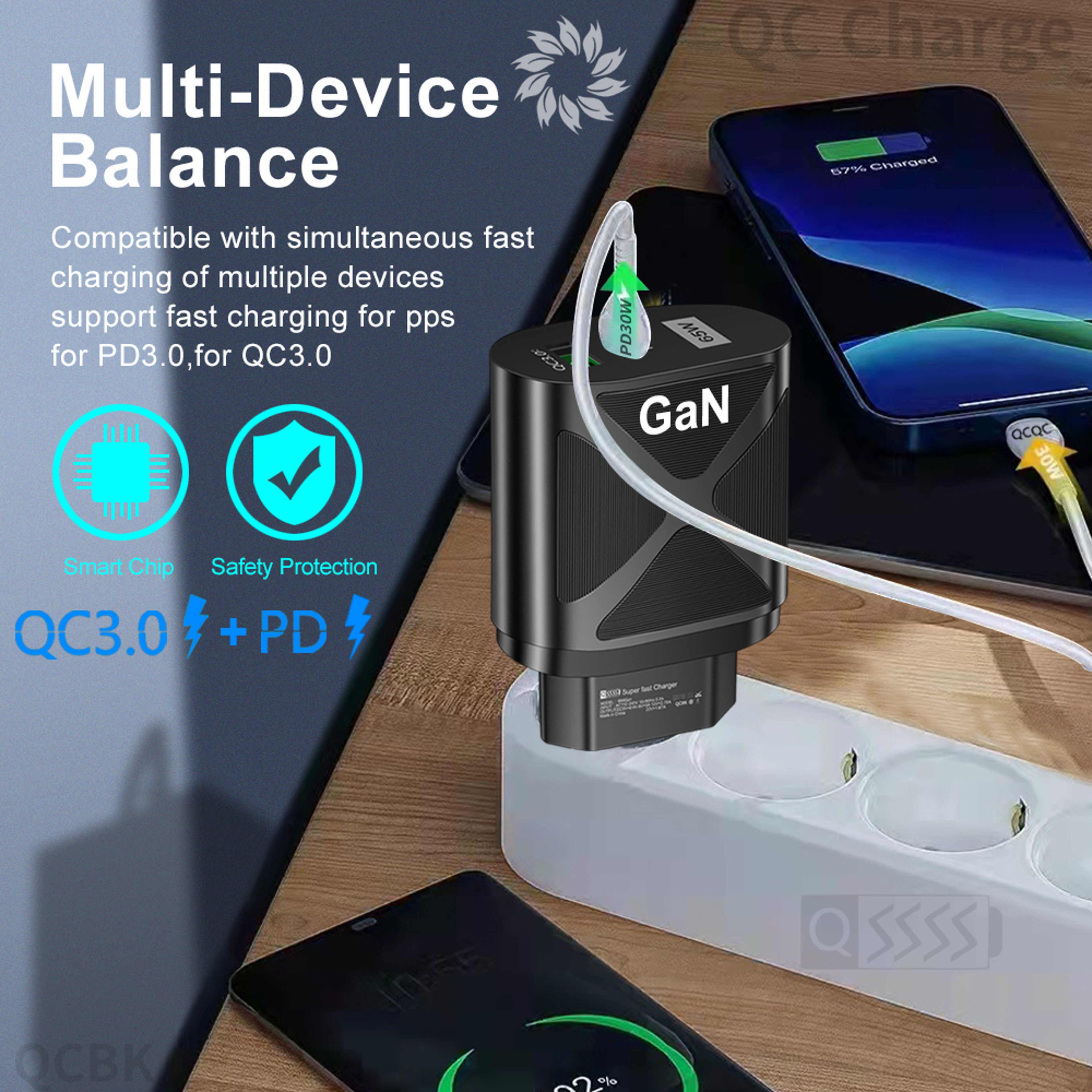 Fast Phone Charger Adapter PD GaN USB Charger Quick Charge Type C Wall Charger 1