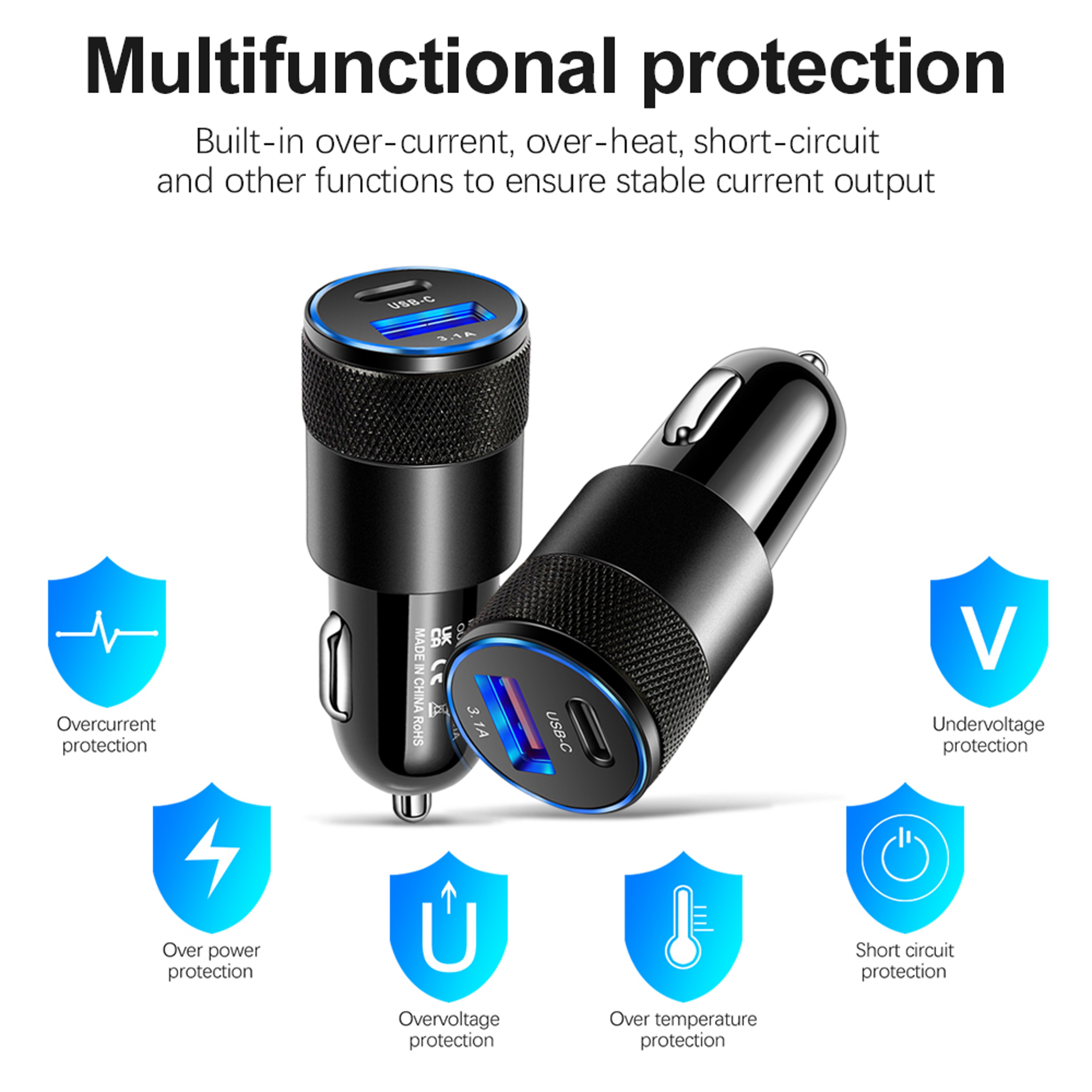 Car Charger Type C PD USB Quick Charge Dual Ports Phone Adapter 4