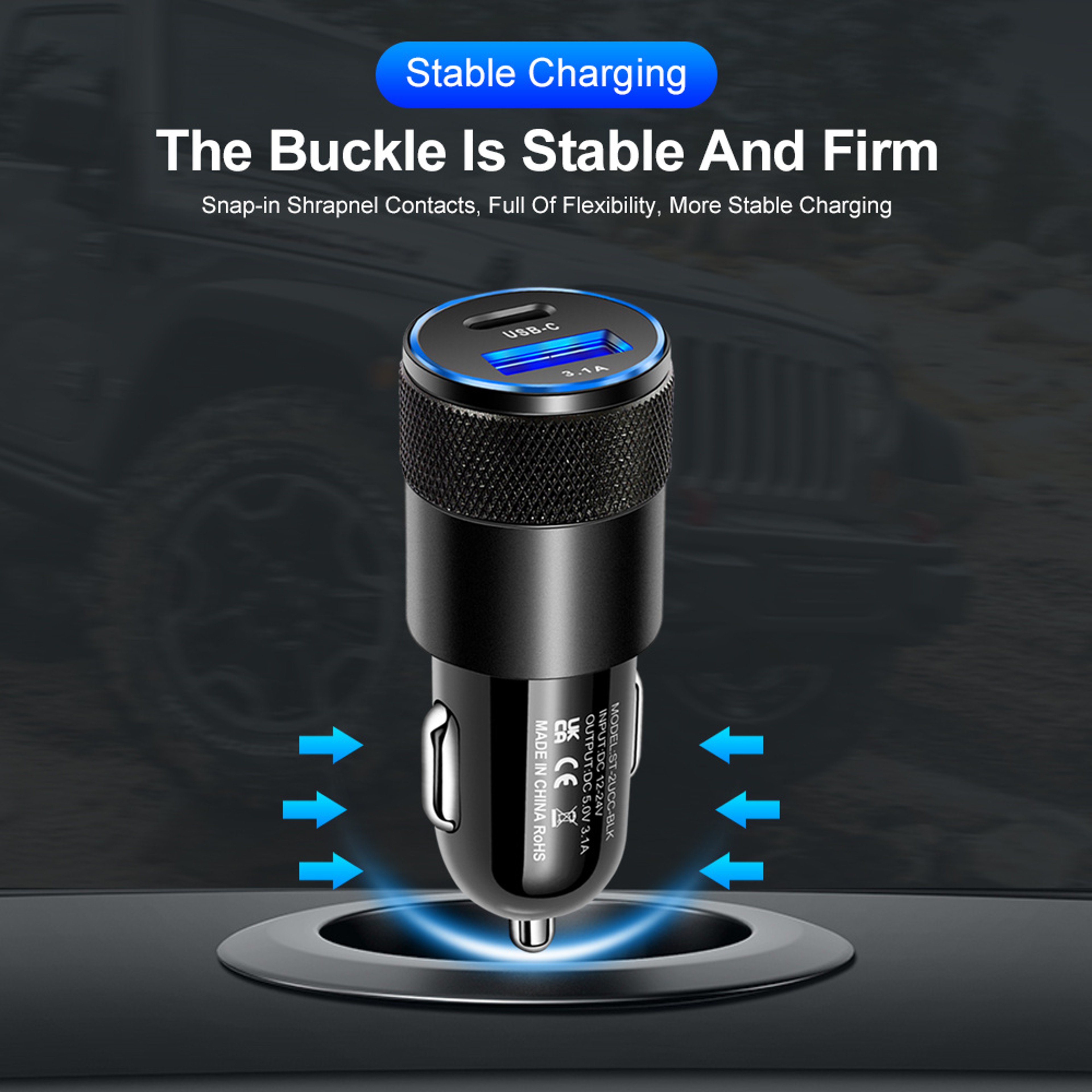 USB C Car Charger Fast Charging Type C Phone Adapter Cigarette Lighter USB Charger 4
