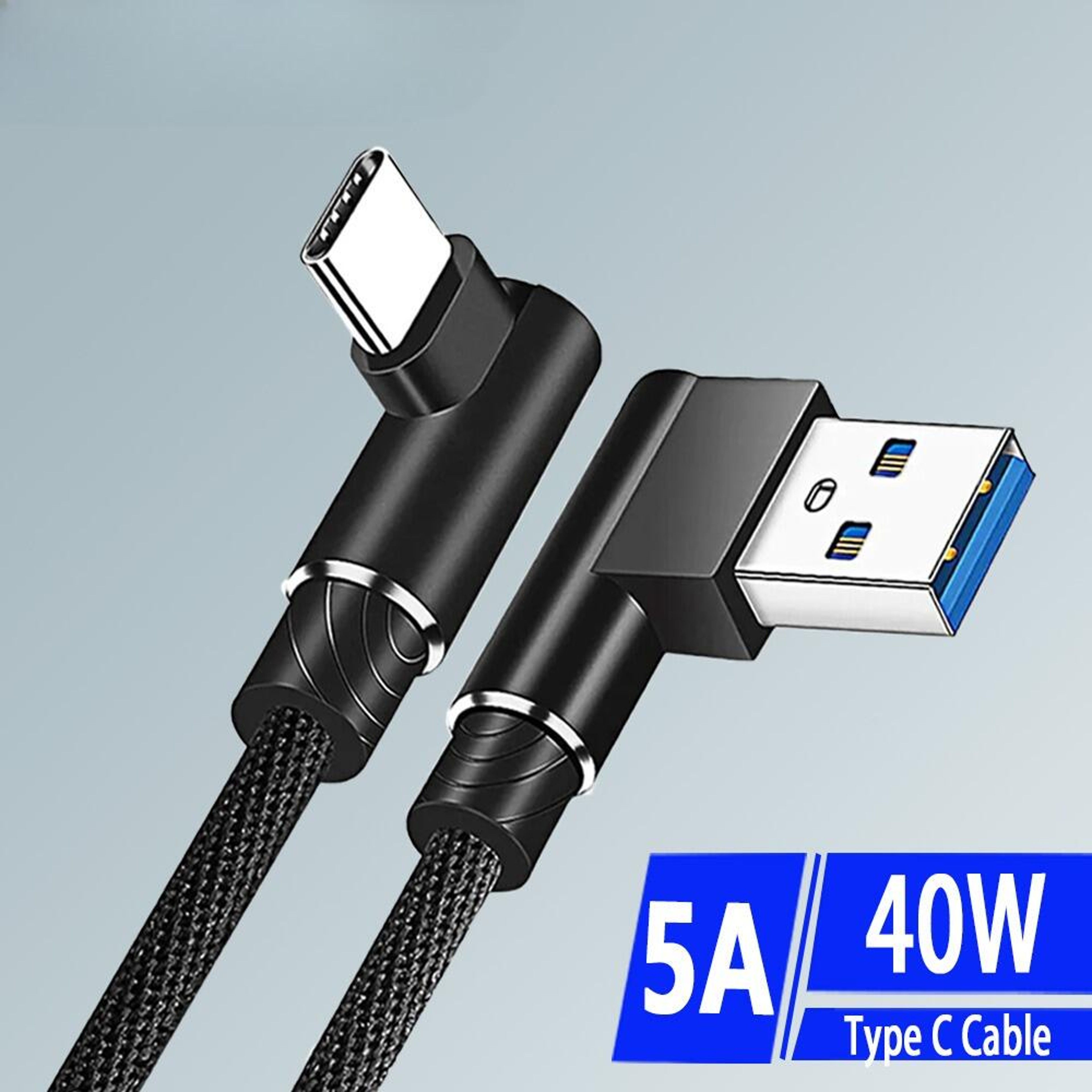 Type C USB Cable Elbow Fast Charging Data Wire High Speed Quick Charge Charger Cord 1