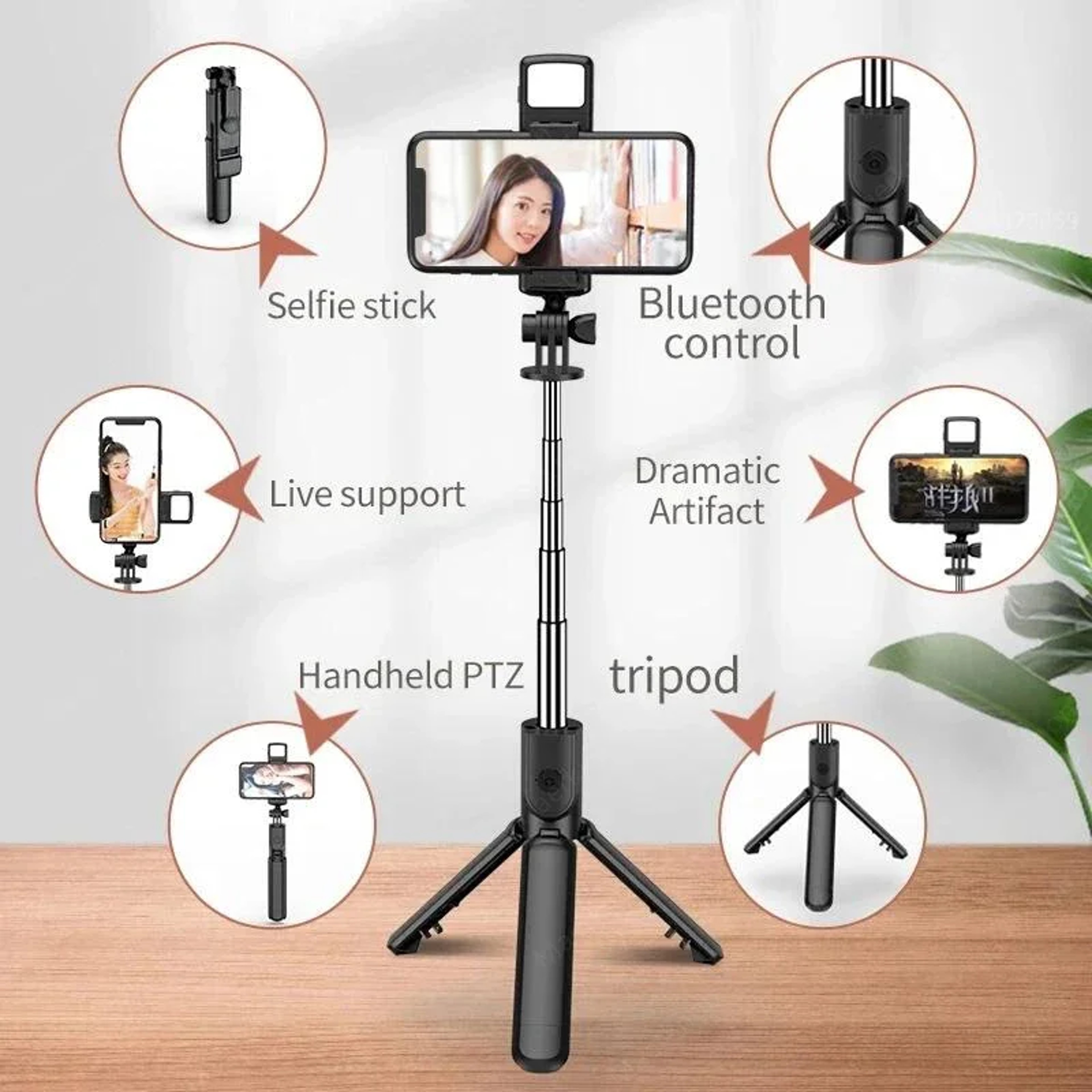 Portable Wireless Bluetooth Selfie Stick Tripod Stand With Remote Shutter Multifunctional Tripod Fo 5