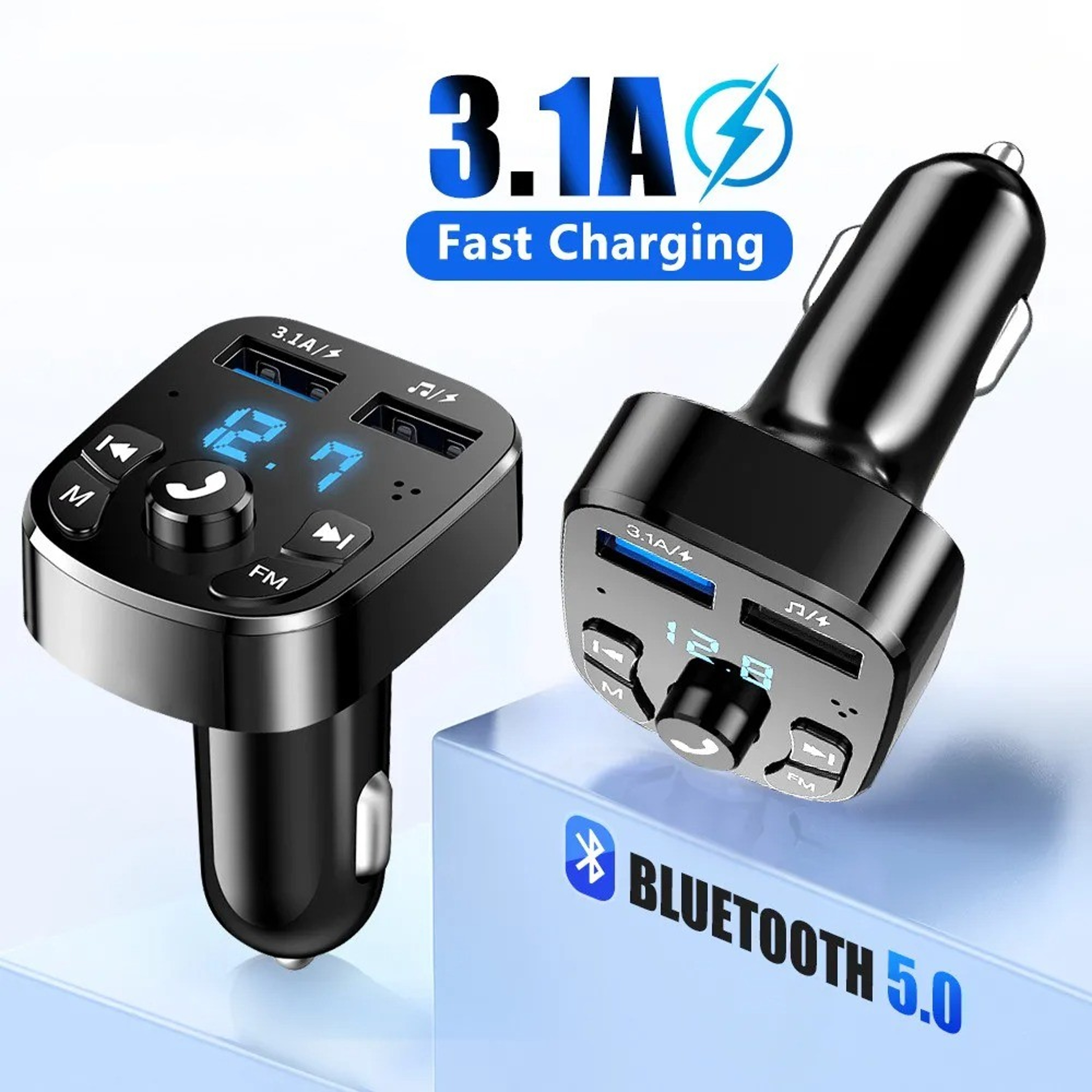 Bluetooth Car Player Adapter USB Flash Drive FM Transmitter Dual USB Fast Phone Charger Car Kits 5