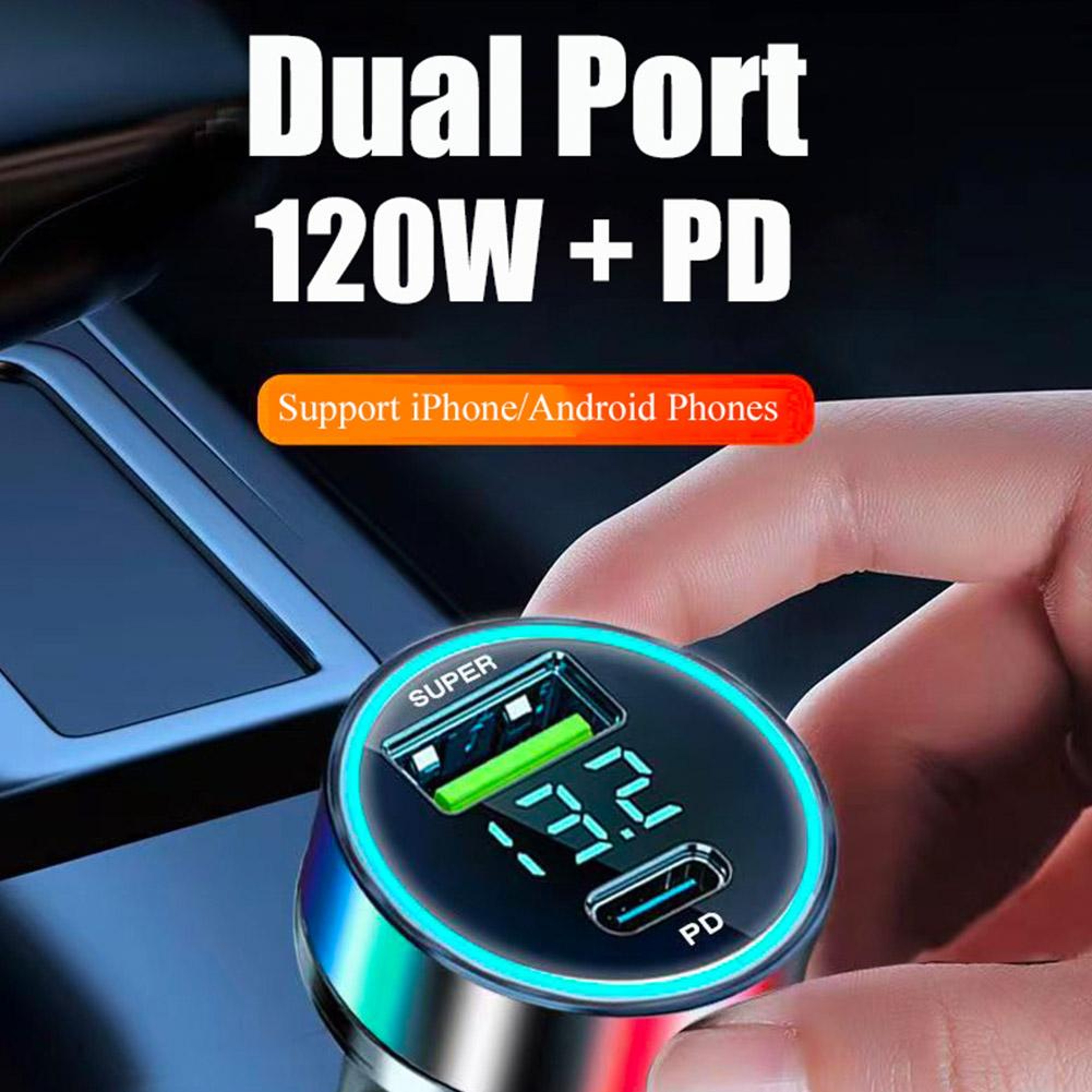 USB Car Charger Type C Fast Charging Car Cigarette Lighter Phone Quick Charge 2