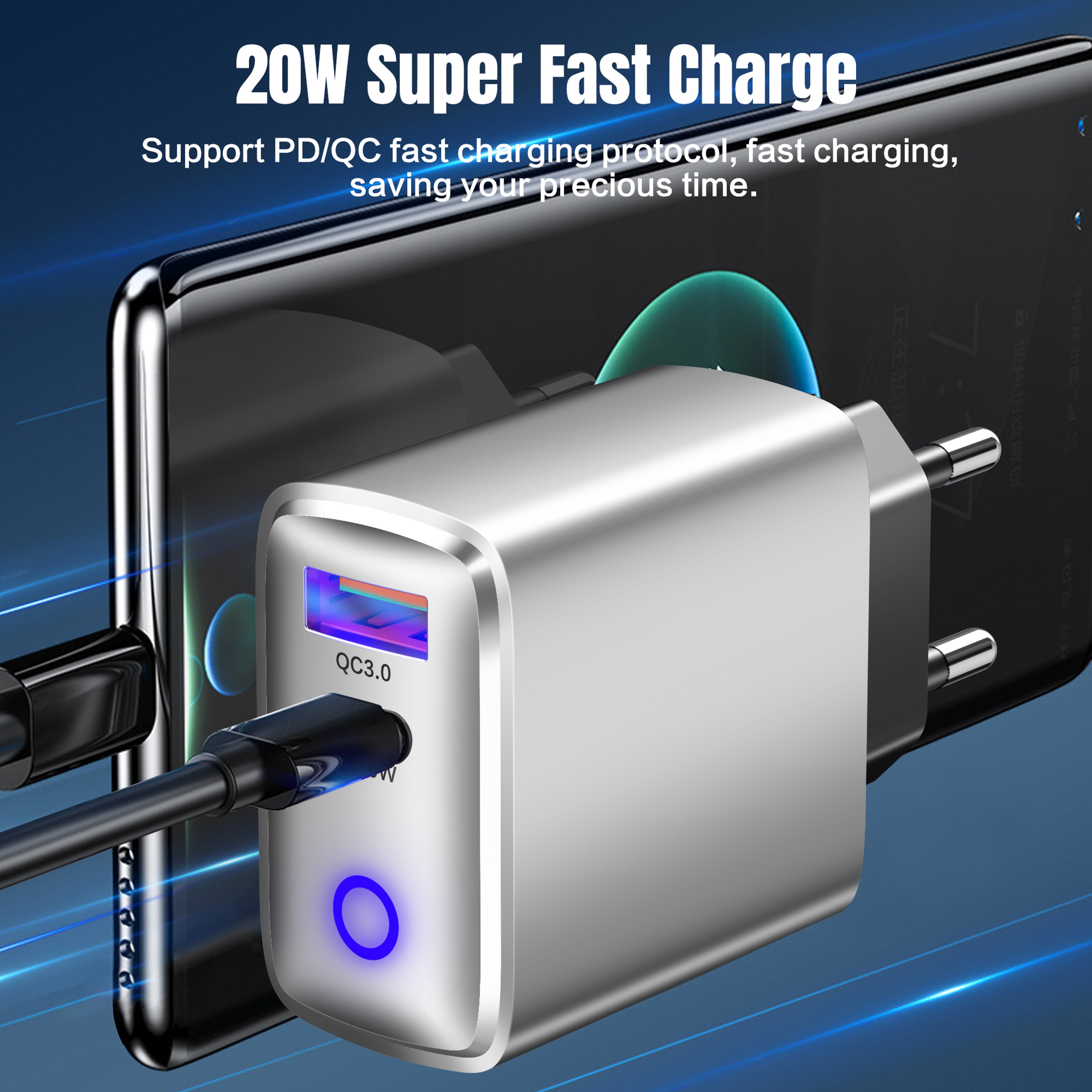 Dual Ports USB Type C Fast Charging Cellphone Power Adapter Quick Charge Wall Charger 2