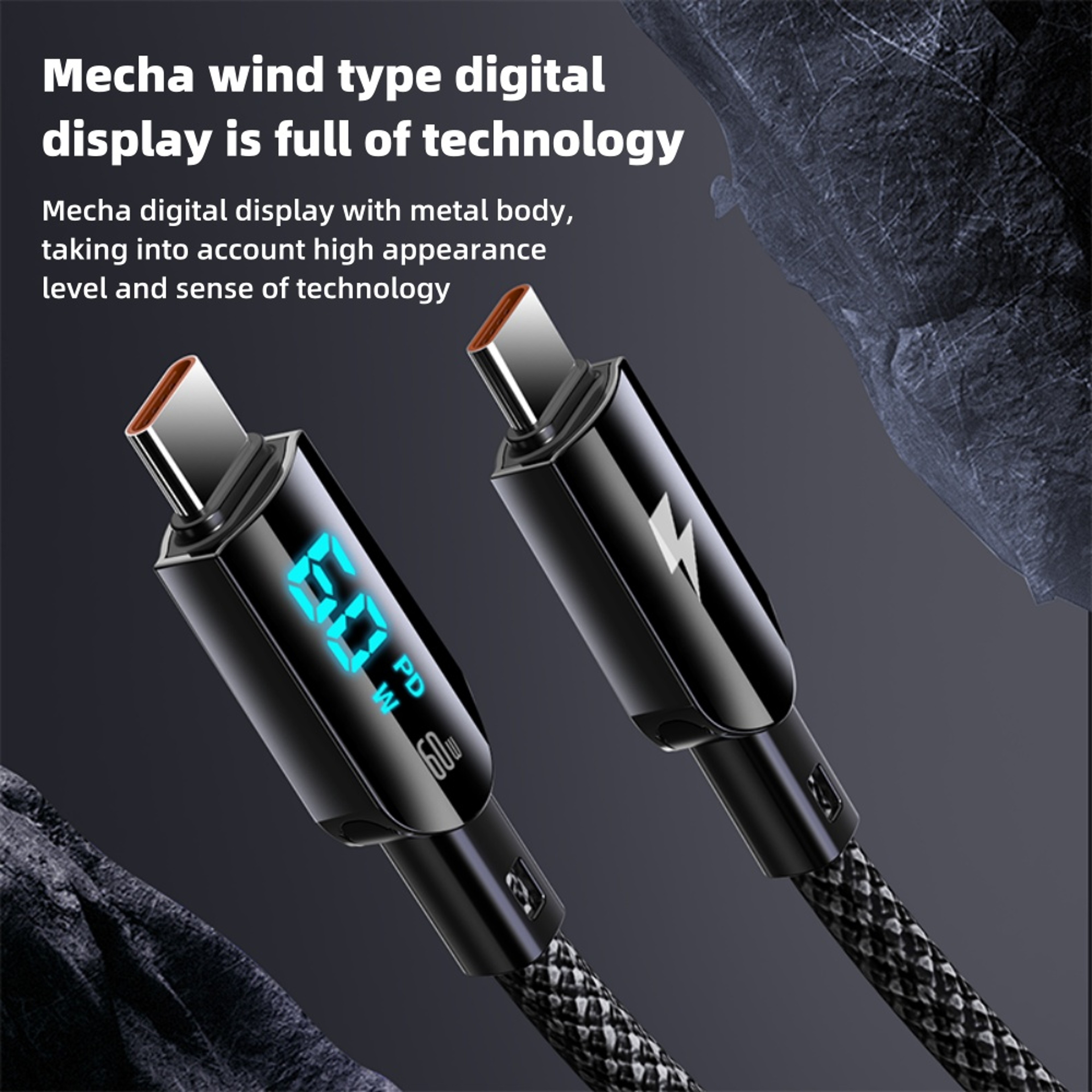 Fast Charging PD USB C To USB Type C Data Cable Digital Display Charger Cord 4