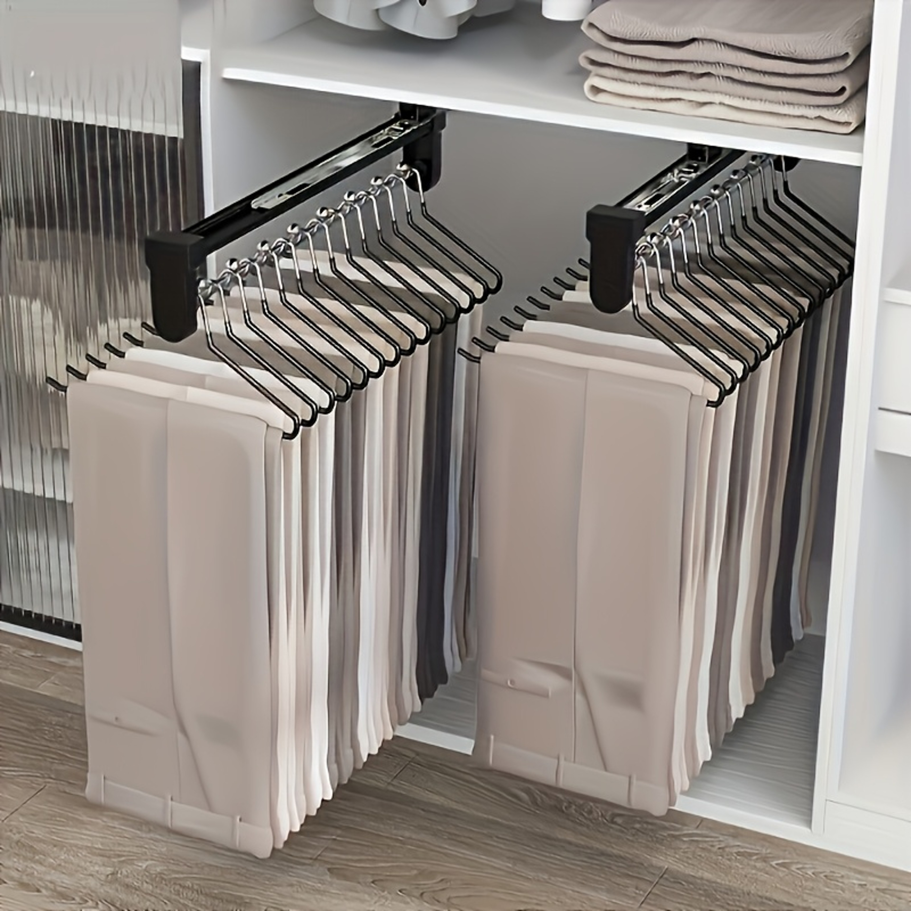 PullOut Metal Hanging Rail Adjustable Foldable Clothes Storage Rod Organizer For Wardrobes 0
