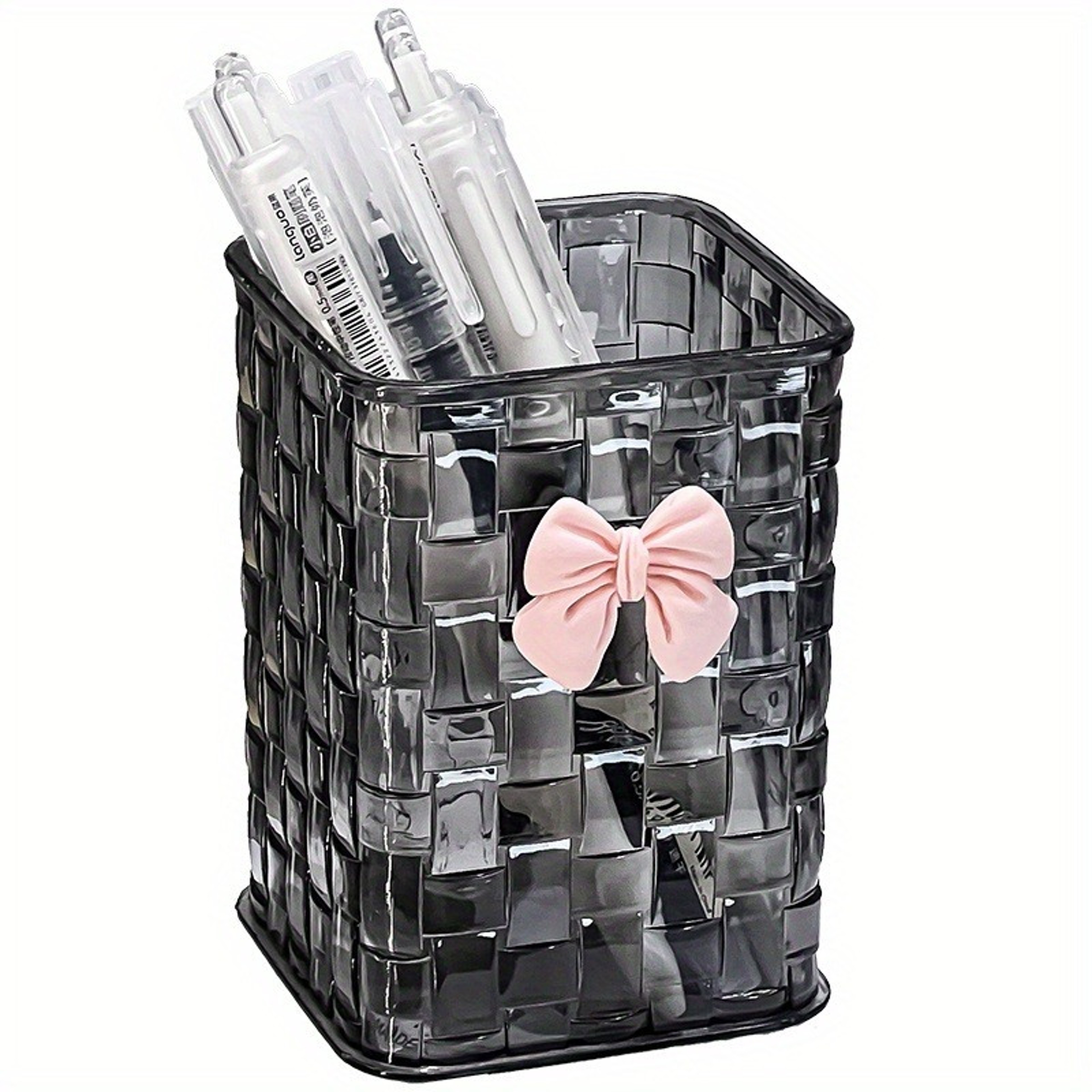 Durable Clear Acrylic Desk Organizer with Bow Accent Pen Holder and Storage Basket for Office Supplies and Accessories – view 7