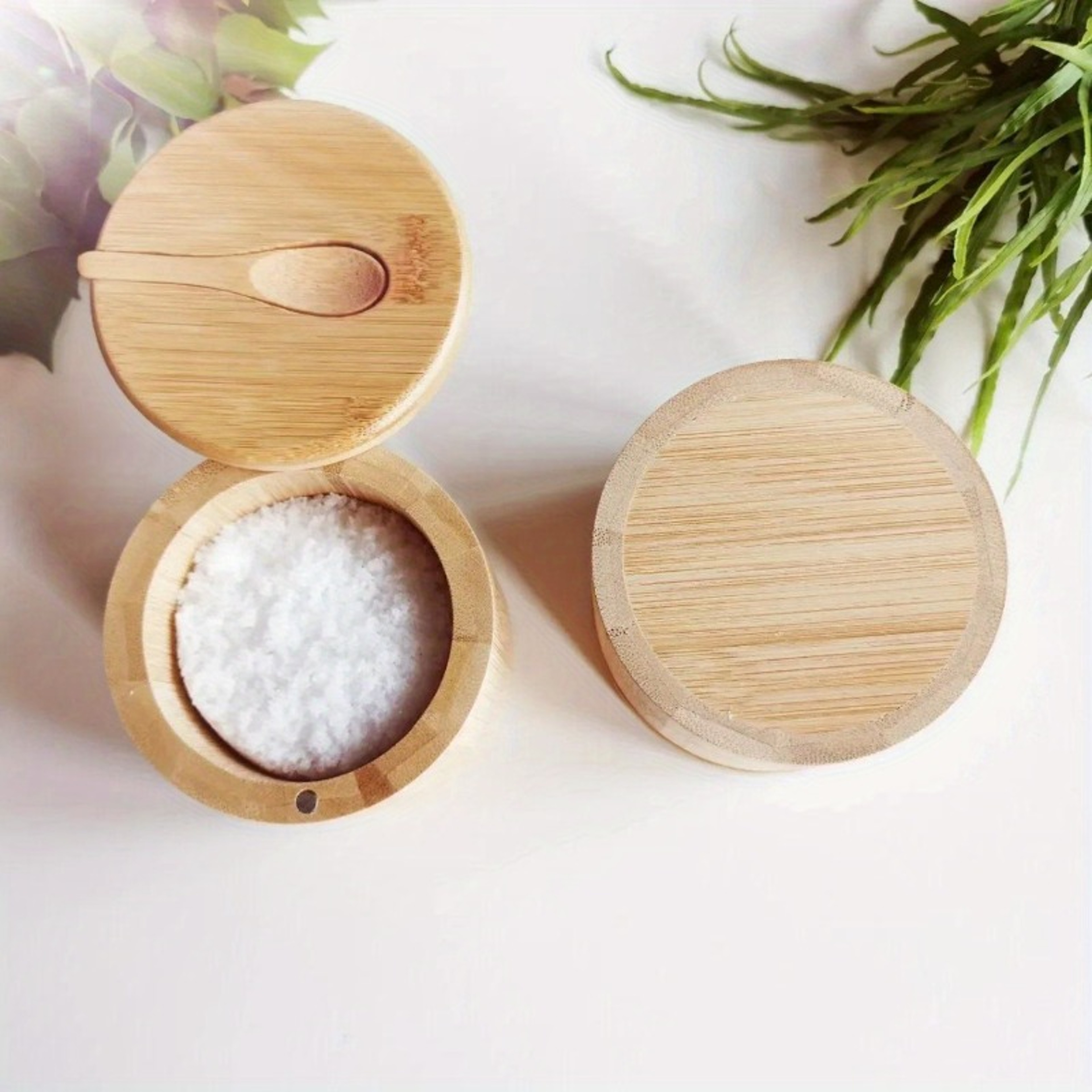 Wooden Bamboo Condiment Box Salt And Pepper Jar Set With Lid Storage Pot Multi Bowls Sugar Holder 4