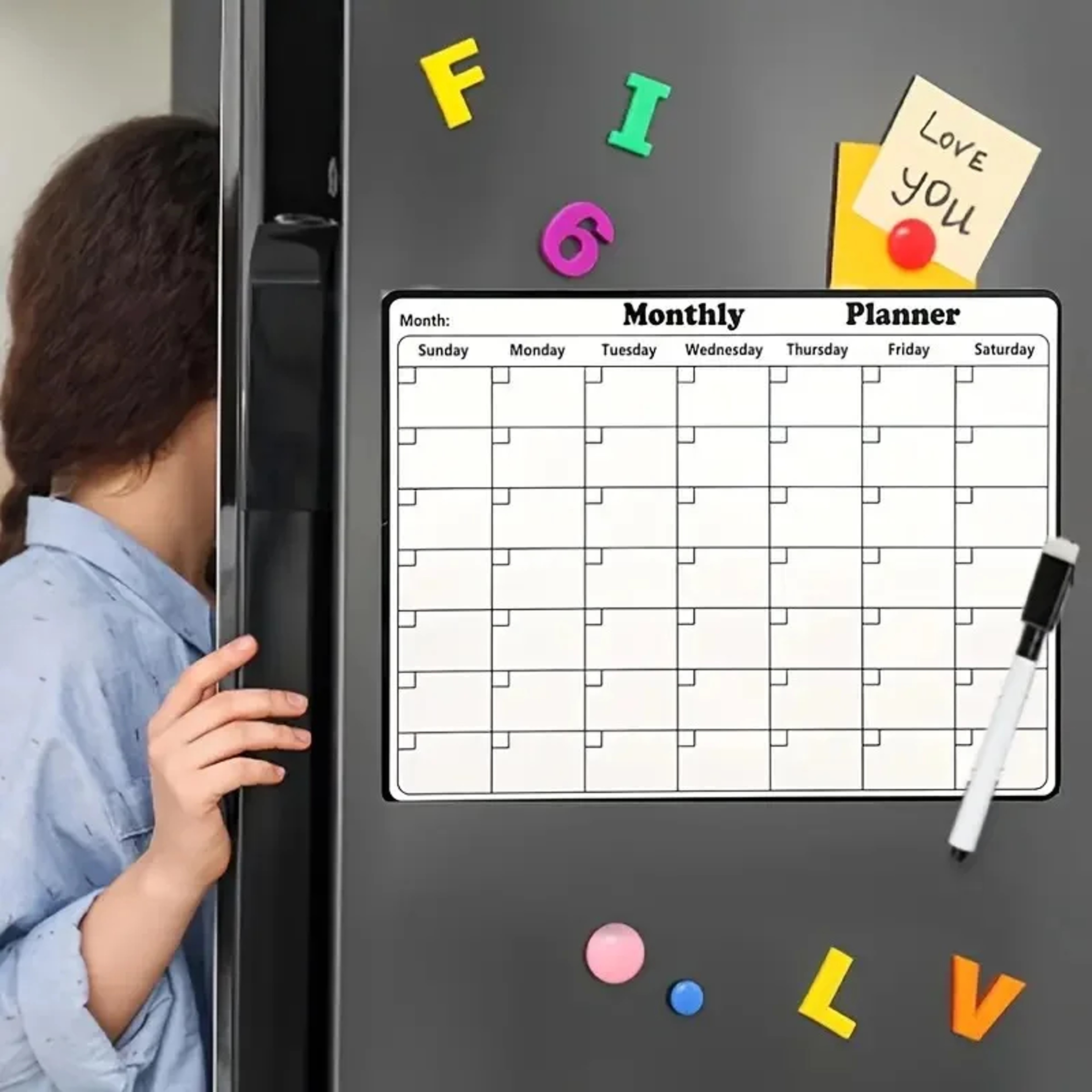 Versatile Monthly Planner, Stylish Magnetic Dry Erase Calendar for Refrigerator, Easy Kitchen Organization and Decor – view 2