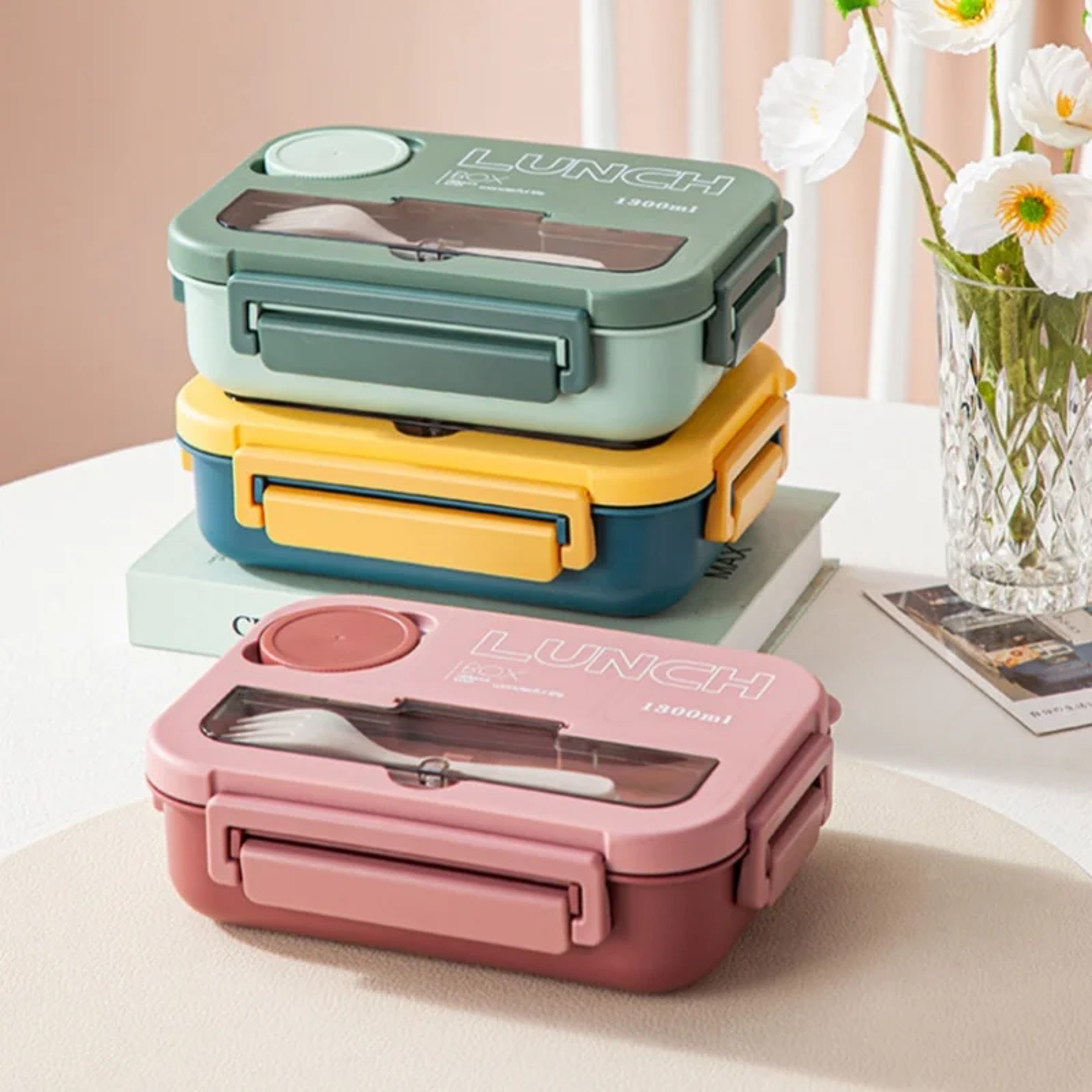 Compartment Bento Box With Fork Spoon Microwave Safe Lunch Box For Kids Students Office 0