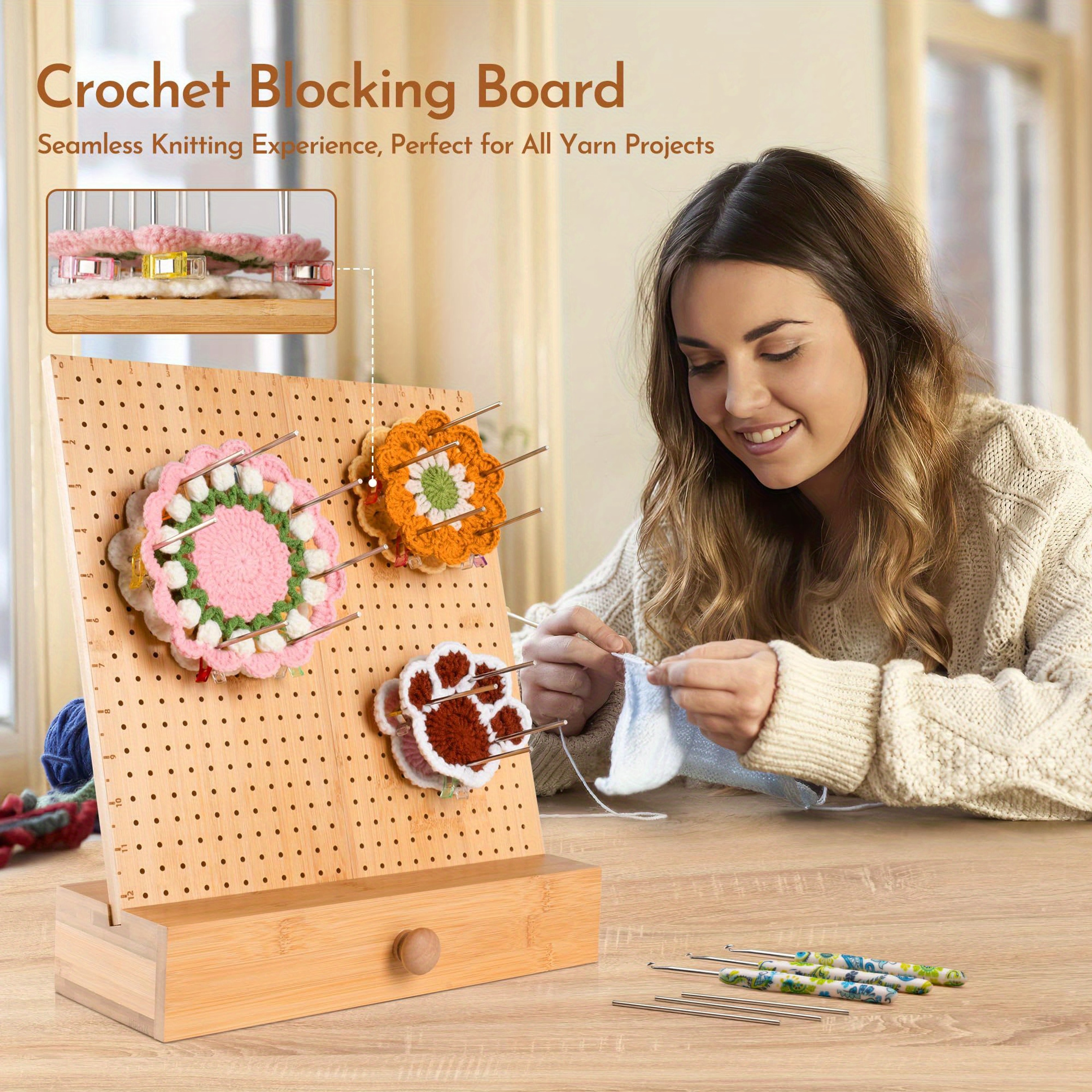 Bamboo Grid Block Plate For Crochet Weaving Crochet Block Plate Gift For Crochet Projects 0