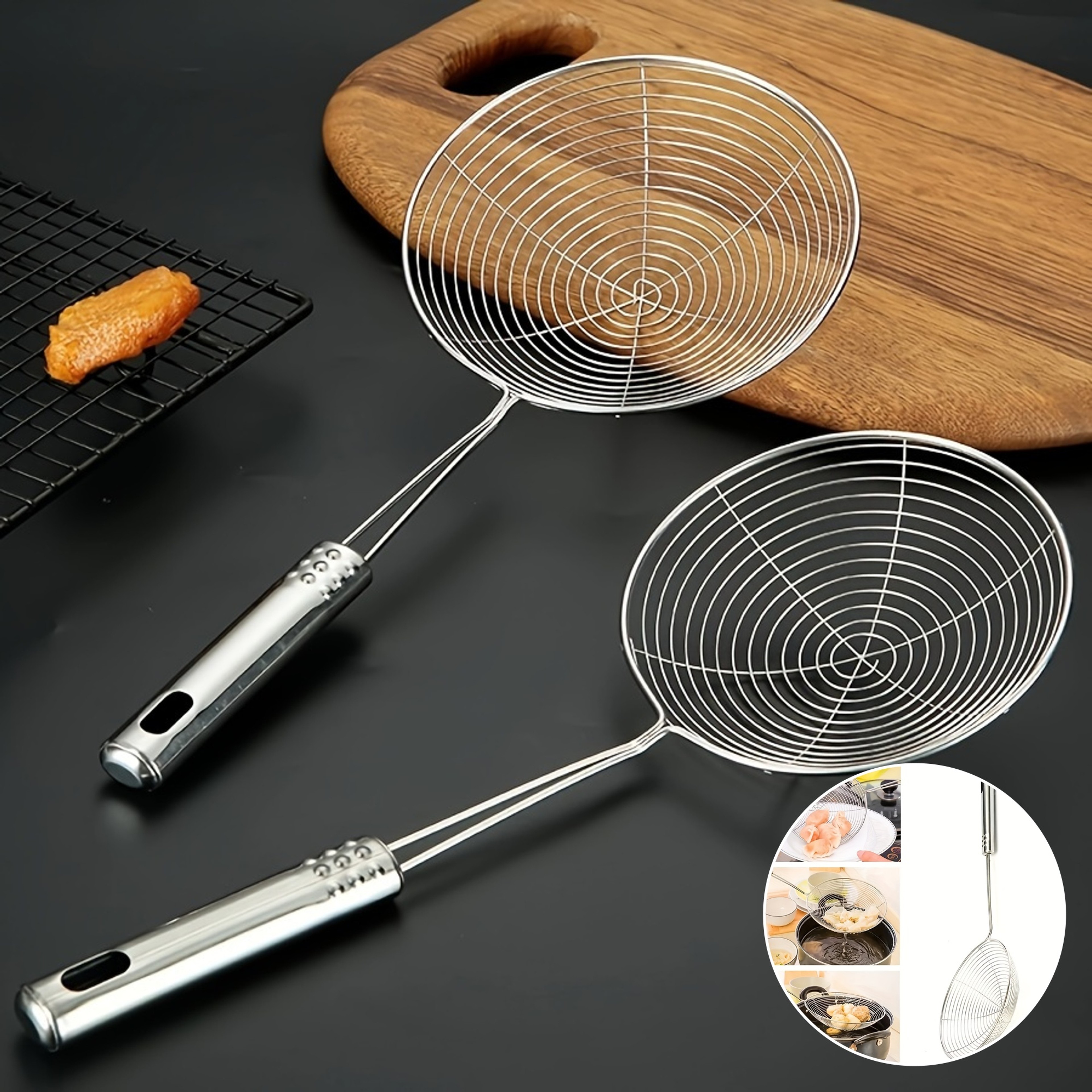 Stainless Steel Strainer Ladle With Handle Durable Wire Skimmer Spoon For Cooking Frying Kitchen Us 0