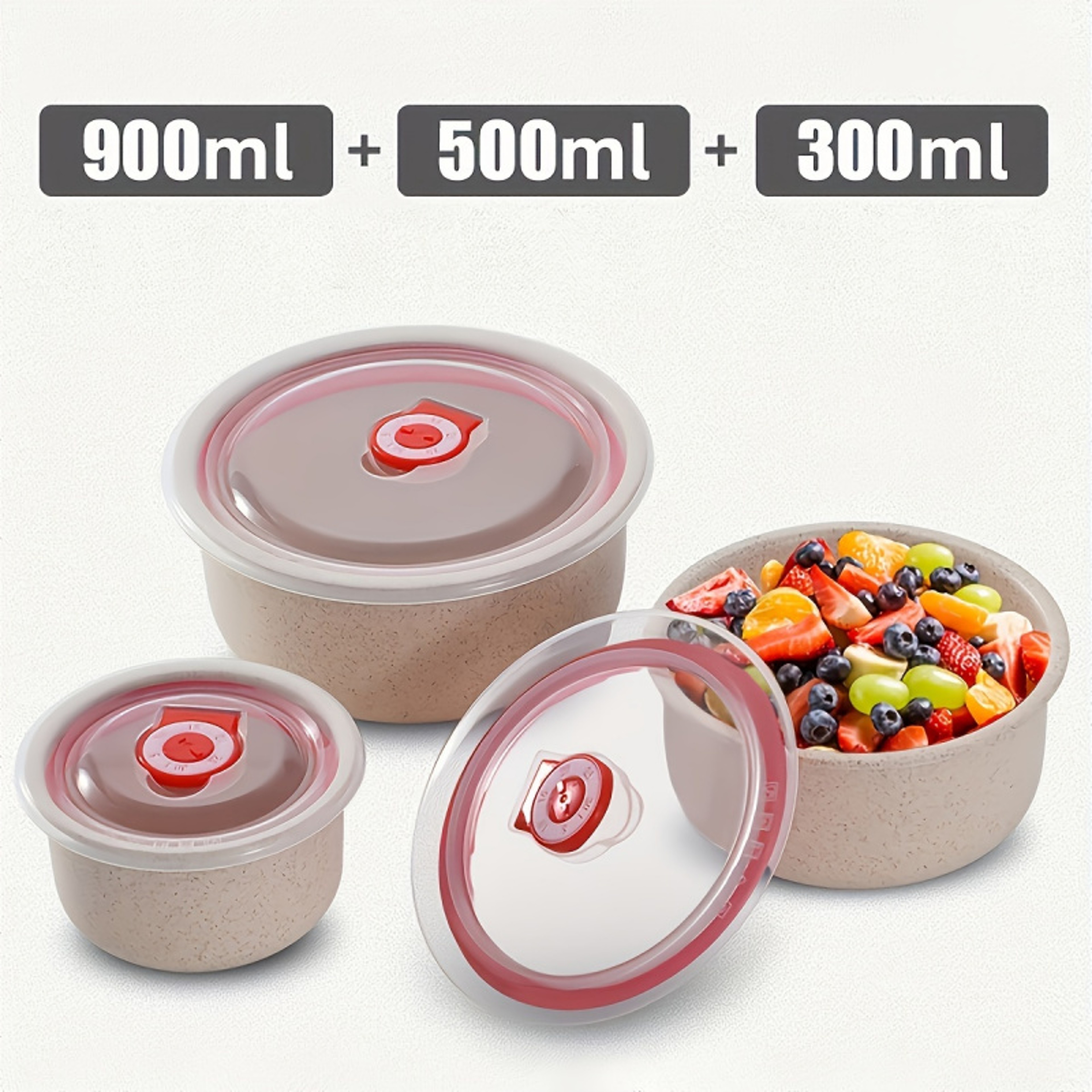 Round Wheat Straw Crisper Bowl With Lid Plastic Microwave Oven Soup Lunch Box Salad Bowl 4