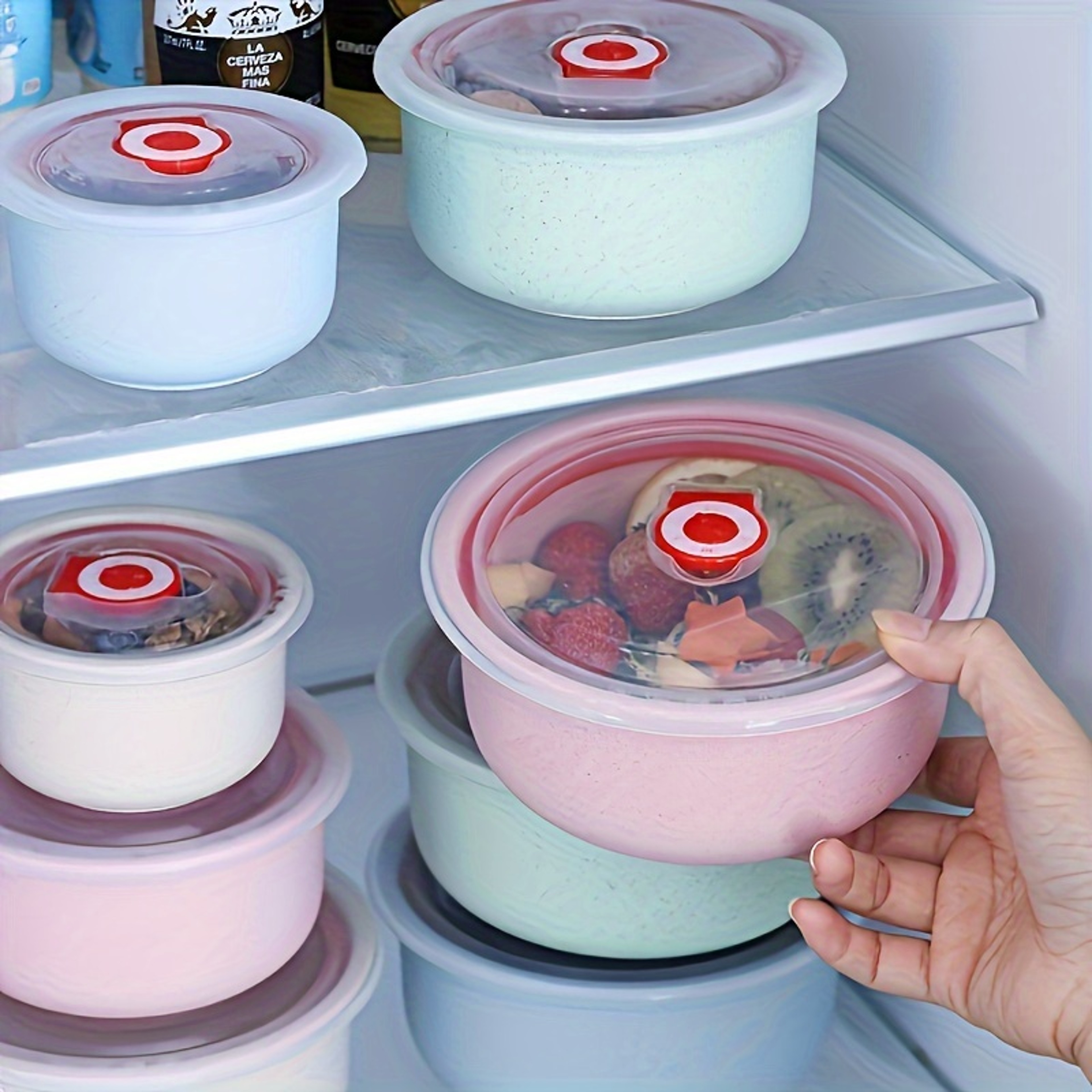 Round Wheat Straw Crisper Bowl With Lid Plastic Microwave Oven Soup Lunch Box Salad Bowl 2