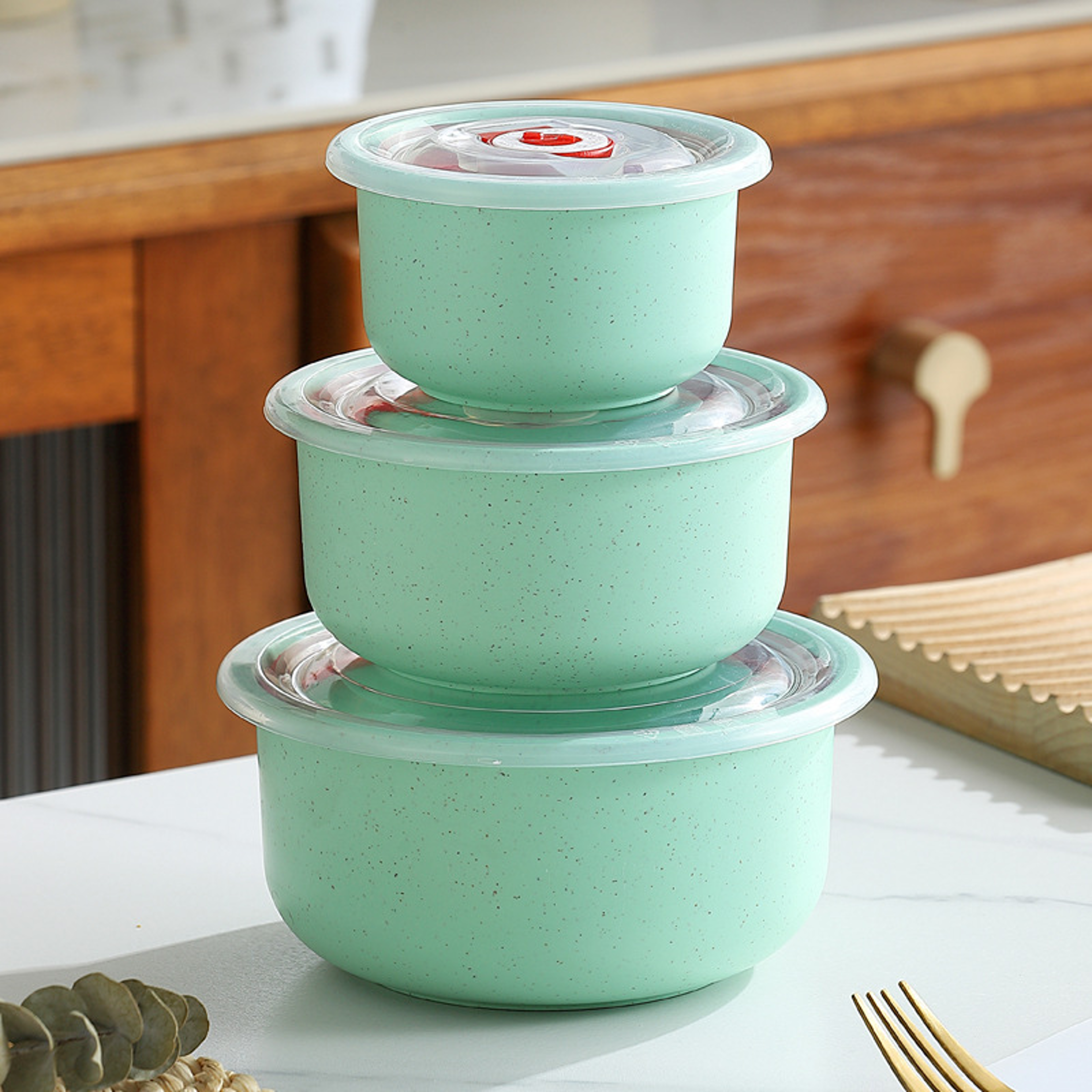 Round Wheat Straw Crisper Bowl With Lid Plastic Microwave Oven Soup Lunch Box Salad Bowl 7