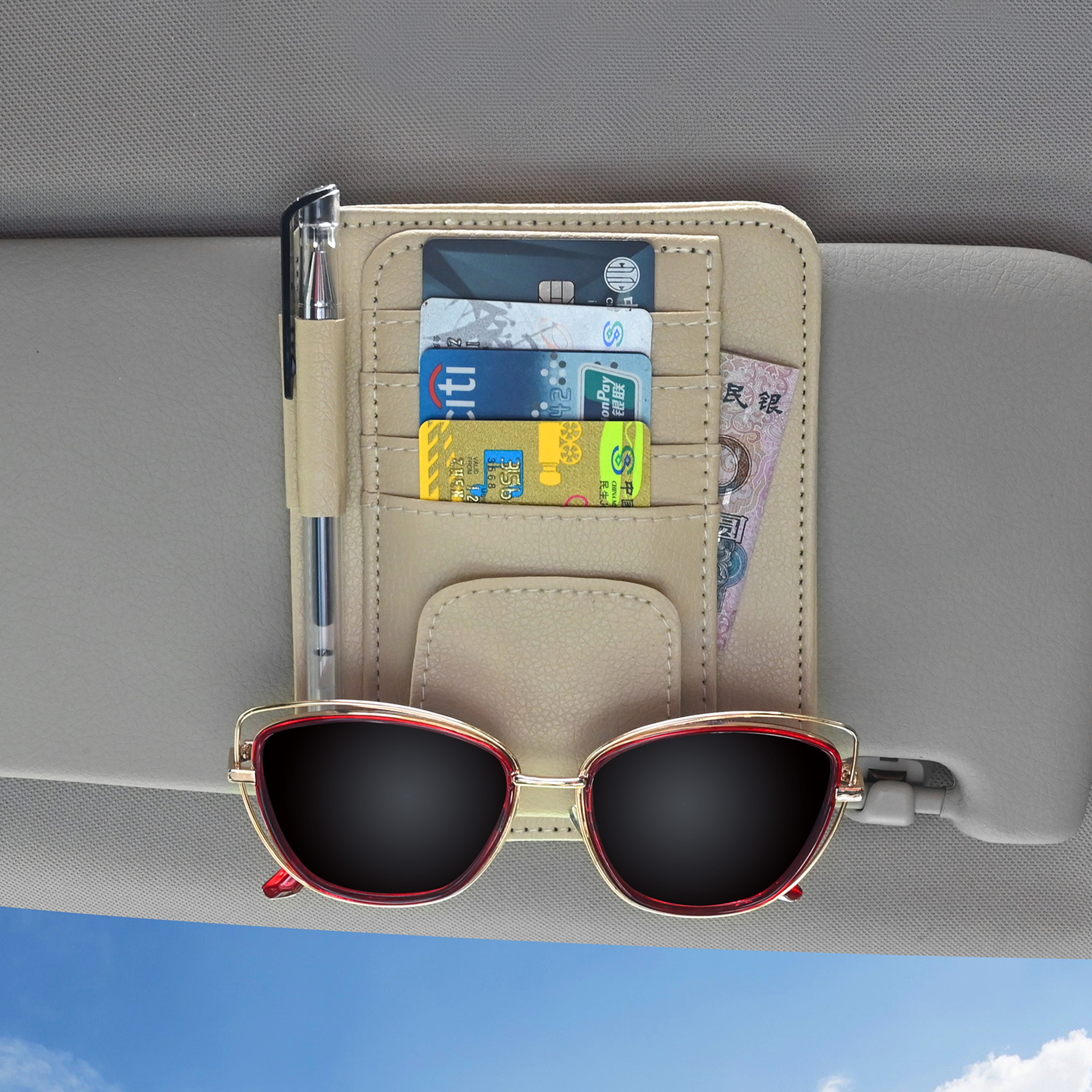 MultiPocket Car Sun Visor Organizer Storage Sunglasses Holder Business Card Management Auto Interio 0
