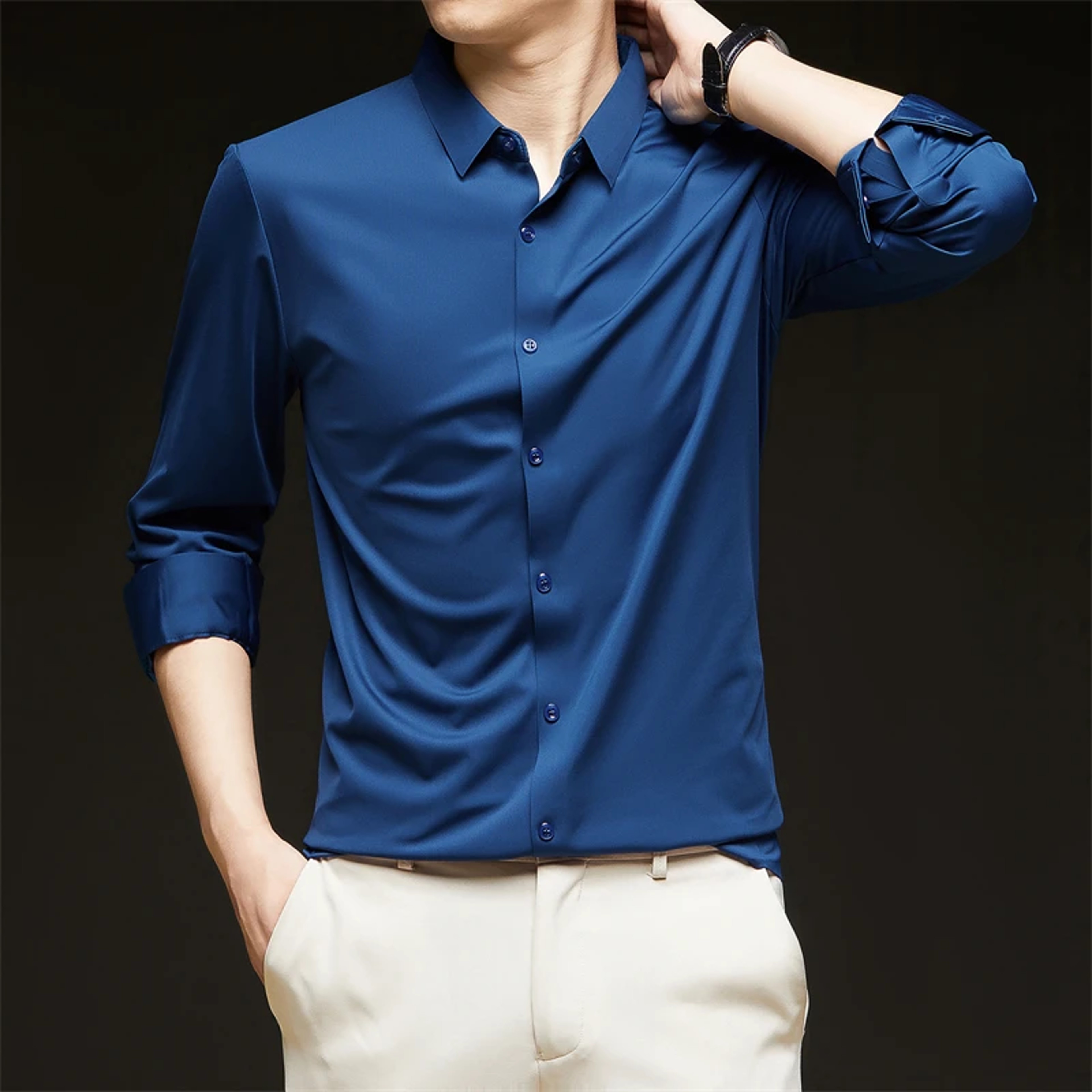 New Mens Business Casual Long Sleeved Shirt Wrinkle Resistant Comfortable All Season Versatile Top 2