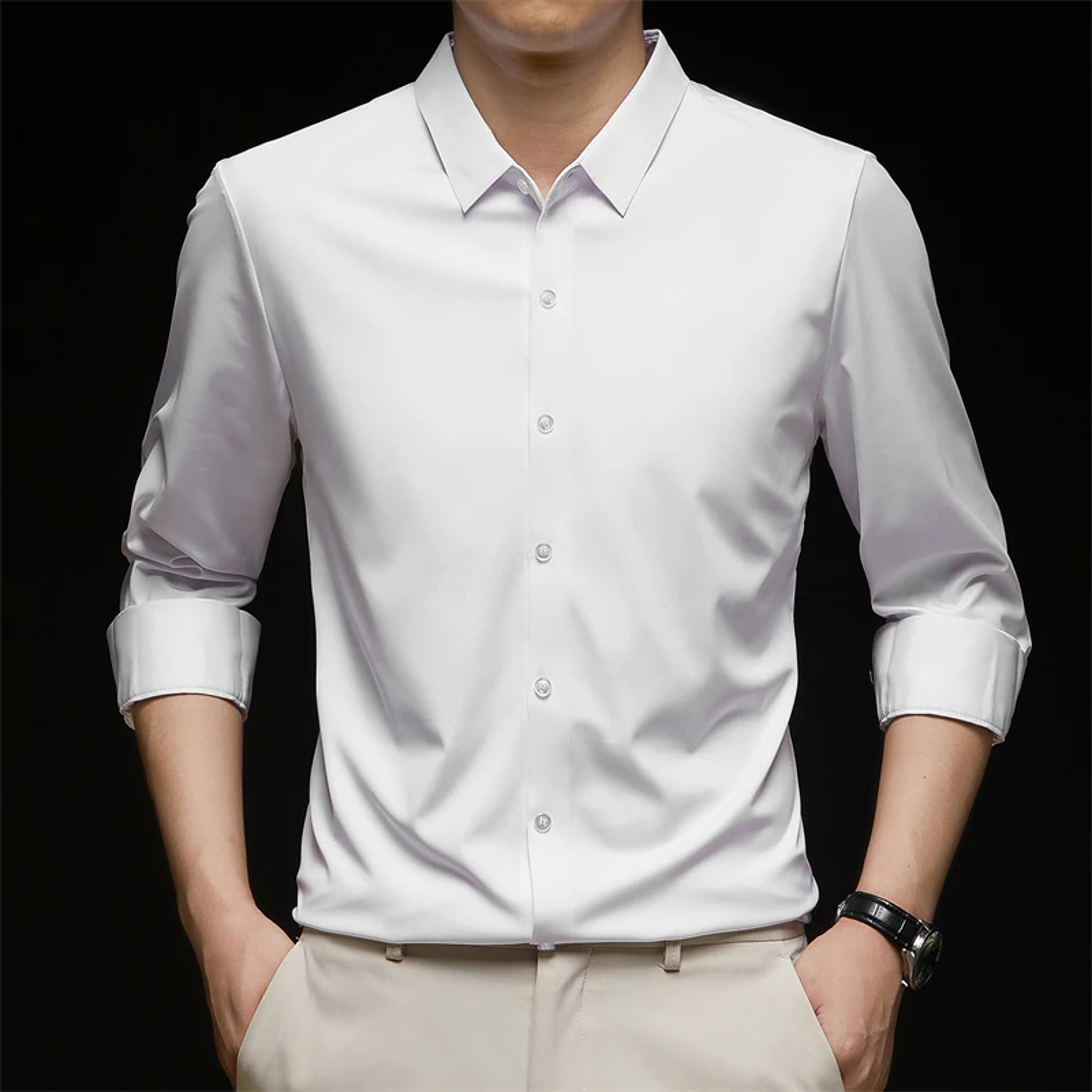 New Mens Business Casual Long Sleeved Shirt Wrinkle Resistant Comfortable All Season Versatile Top 6