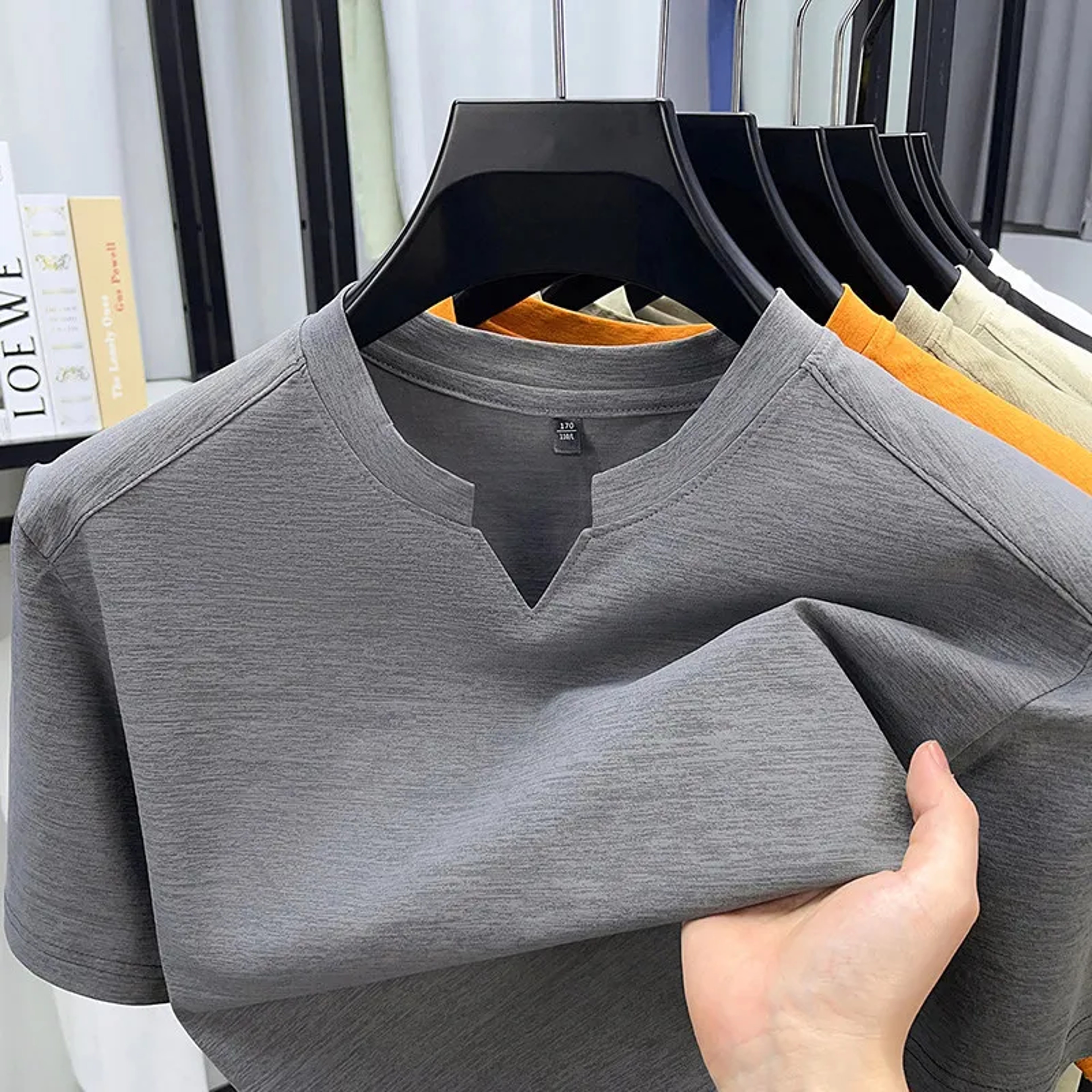 Comfortable Summer Versatile Top Mens Casual Small Vneck Solid Color Short Sleeved Tshirt 4