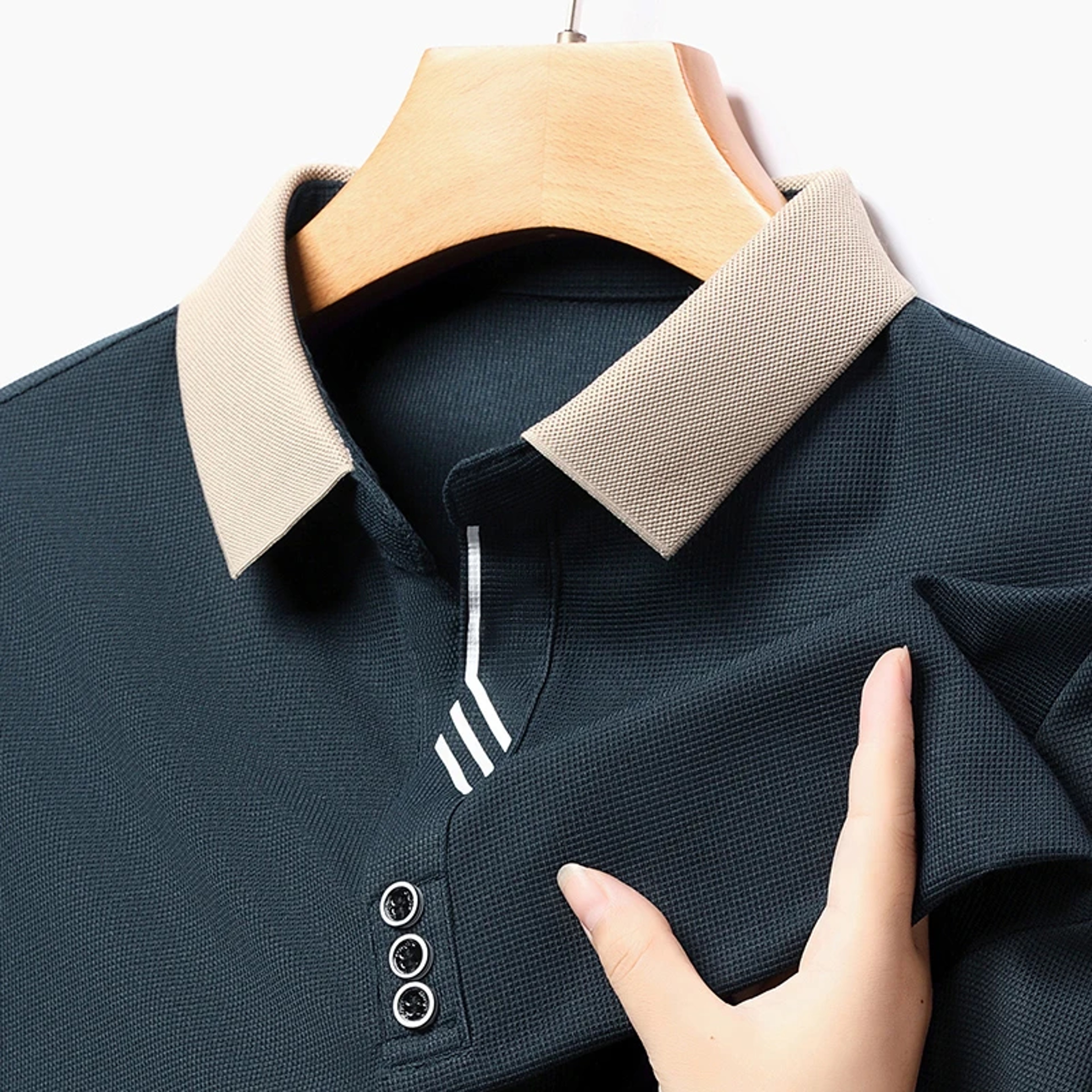 Stylish Mens Business Casual Polo Shirt Breathable Long Sleeved Top Comfortable Solid Color Shirt 9