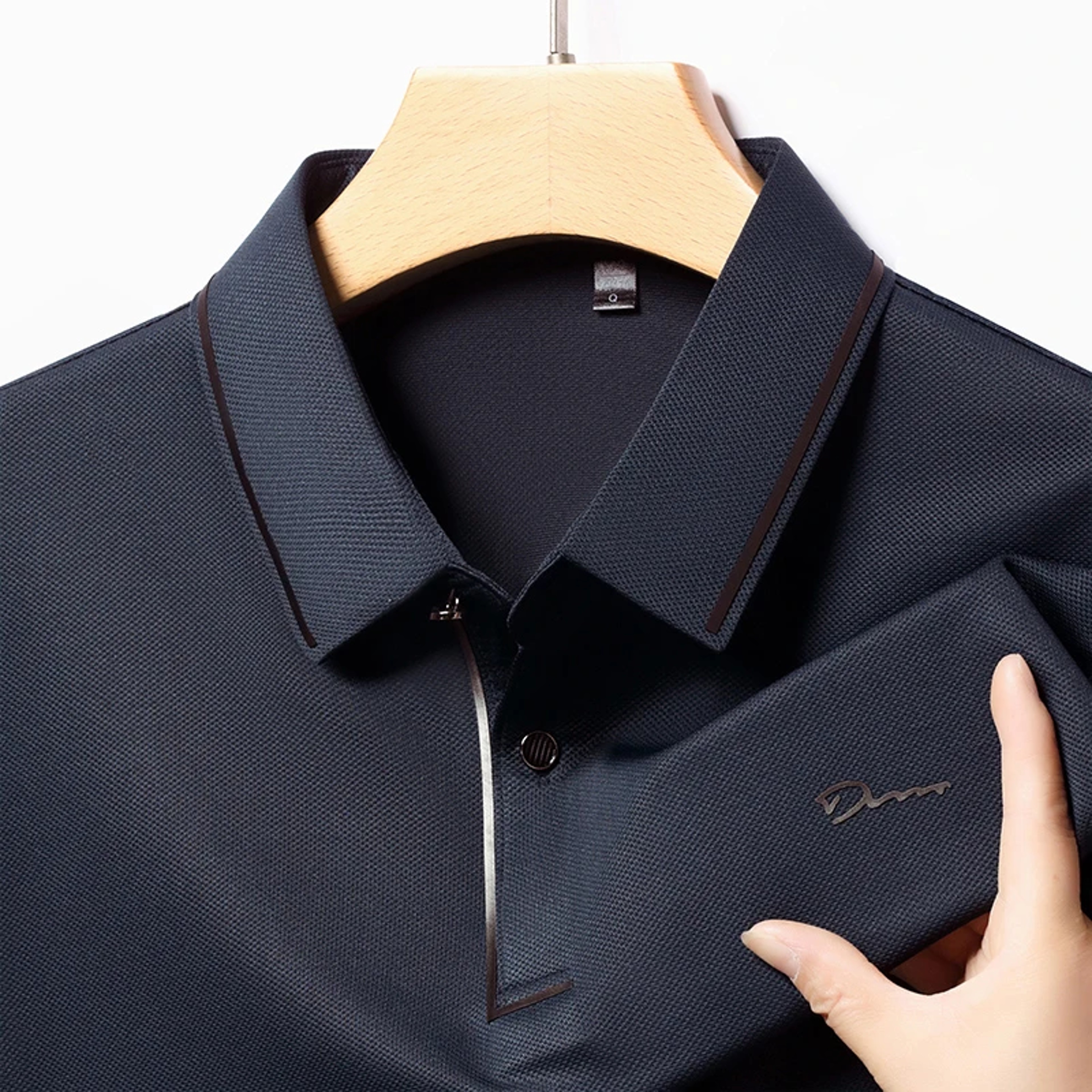 New Mens Business Casual Polo Shirt Long Sleeved Badge Solid Color Fashionable Comfortable Breathab 6