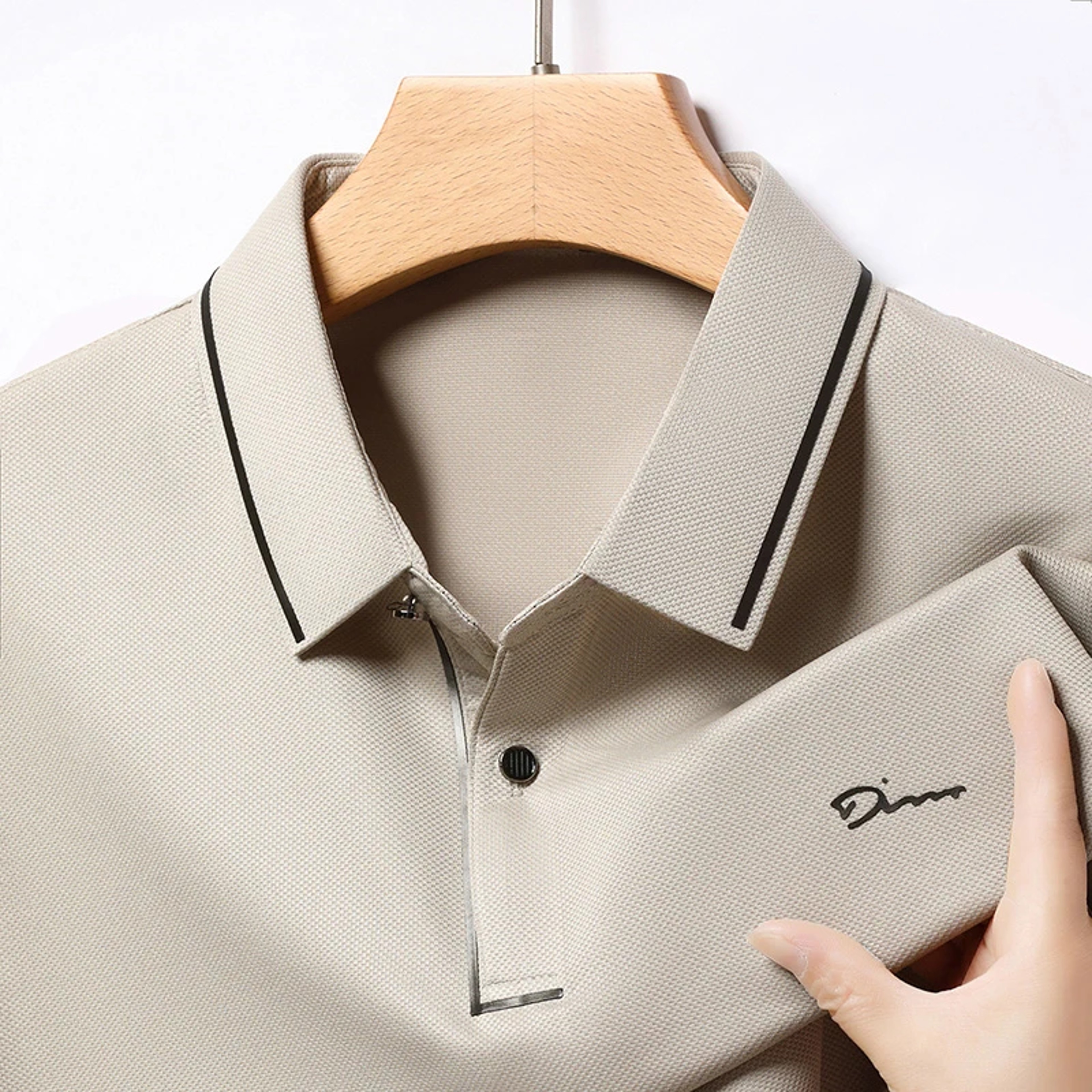 New Mens Business Casual Polo Shirt Long Sleeved Badge Solid Color Fashionable Comfortable Breathab 8