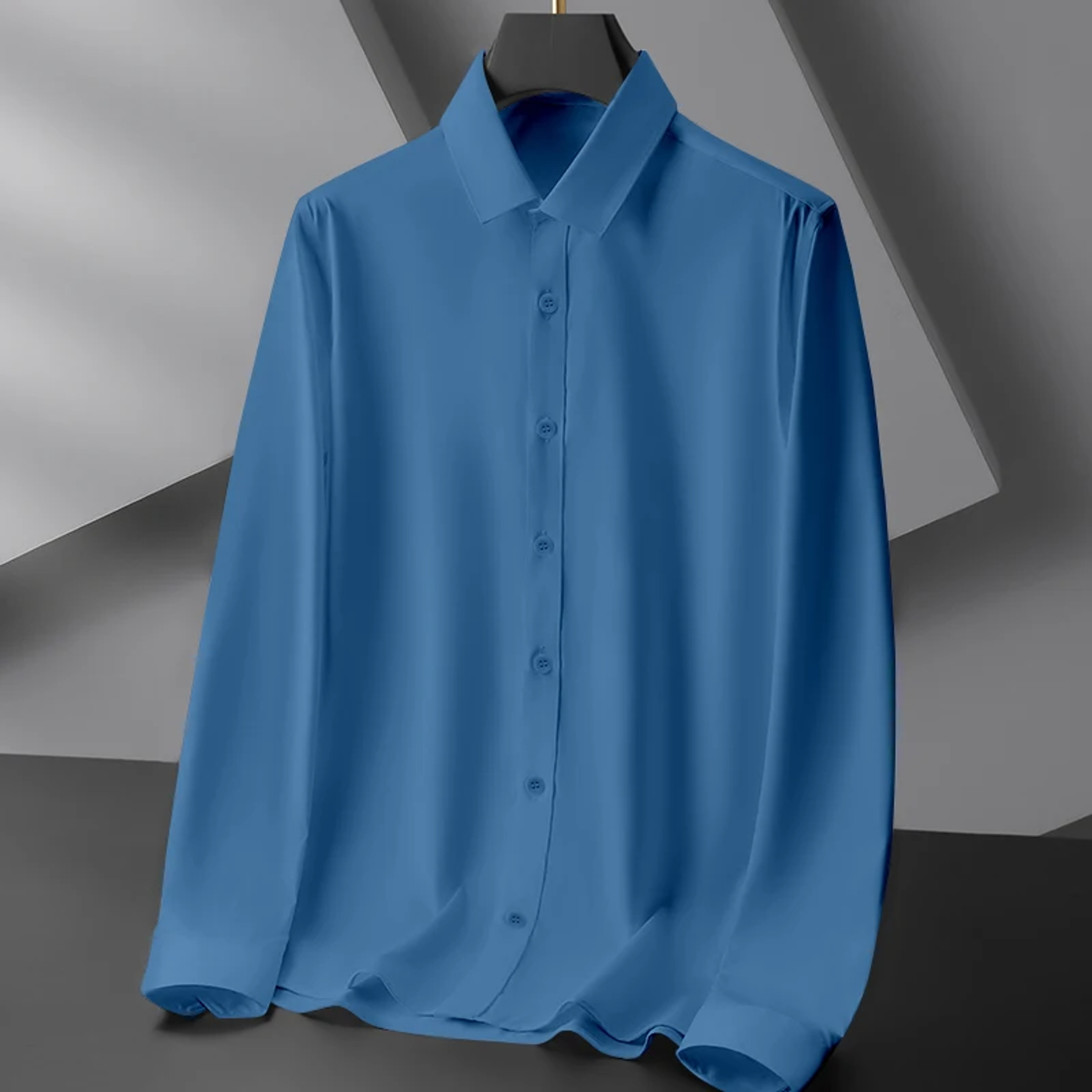 Comfortable All Season New Mens Business Casual Long Sleeved Shirt Wrinkle Resistant Versatile Soli 3