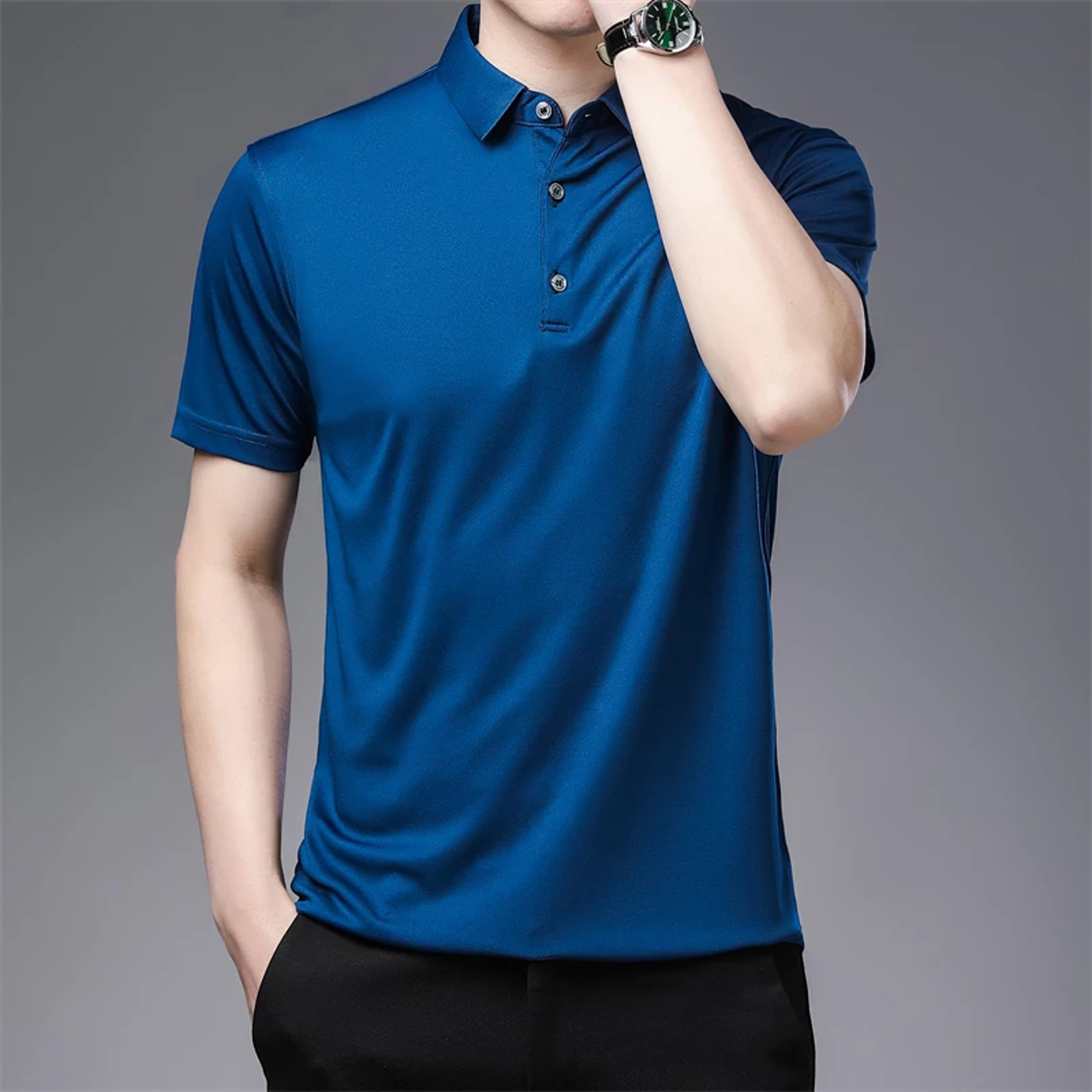 New Mens Business Casual Polo Shirt Comfortable Summer Fashion Short Sleeve Breathable Top 5