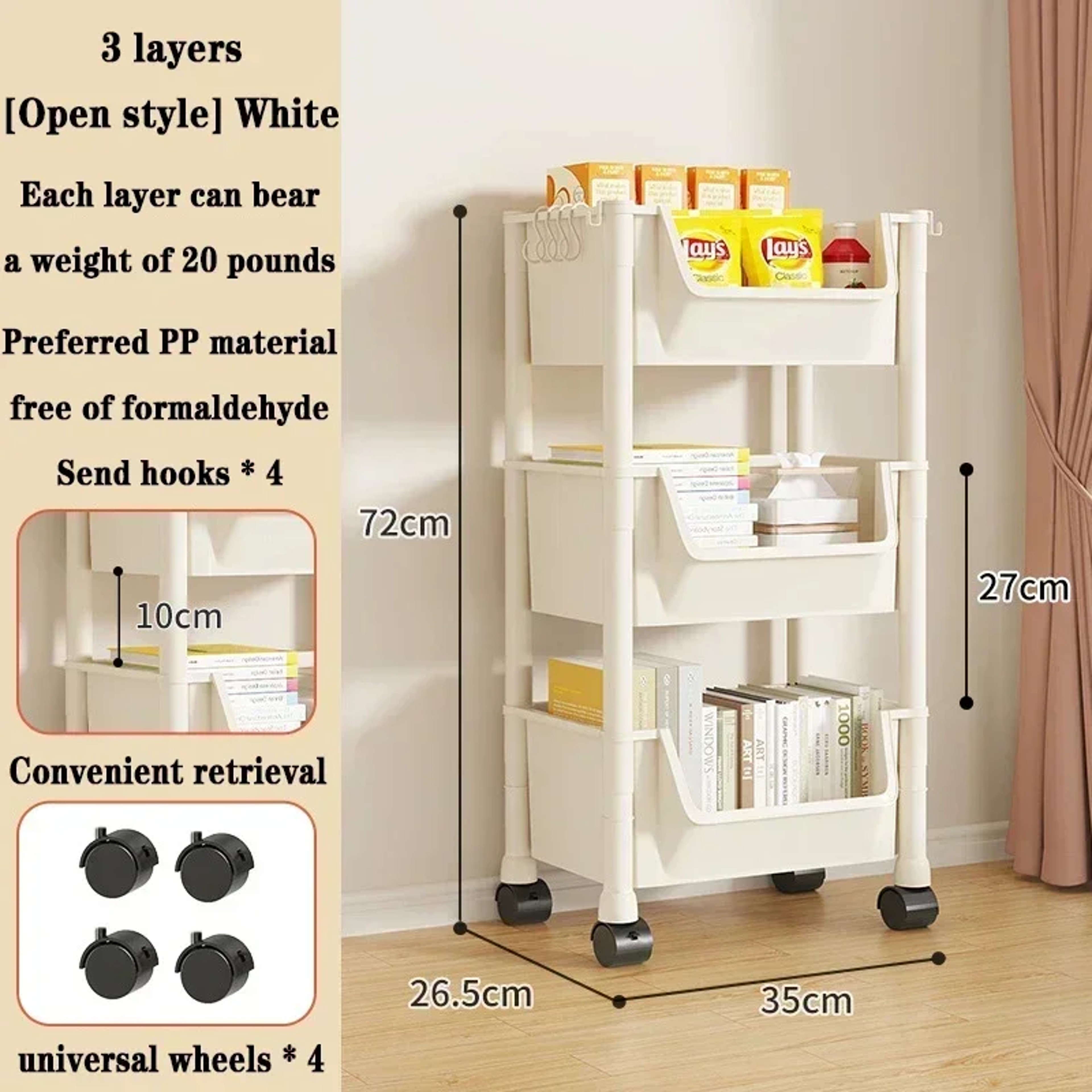 Multilayer Mobile Storage Organizer Rack With Wheels For Kitchen Bedroom Living Room Snack And Book 6