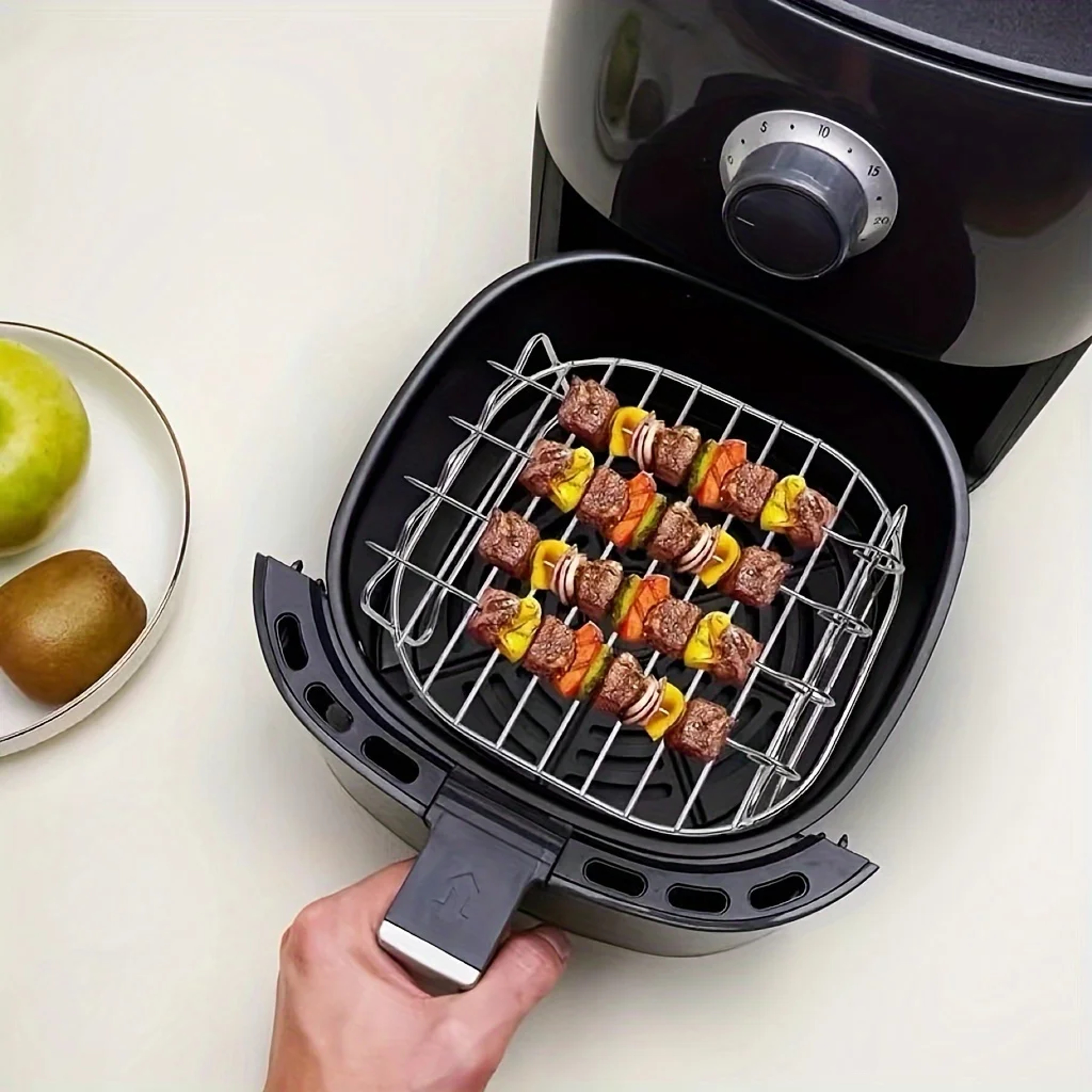 Air Fryer Square Grill Stainless Steel With Barbecue Skewers Cooking Rack Kitchen Air Fryer Accesso 1