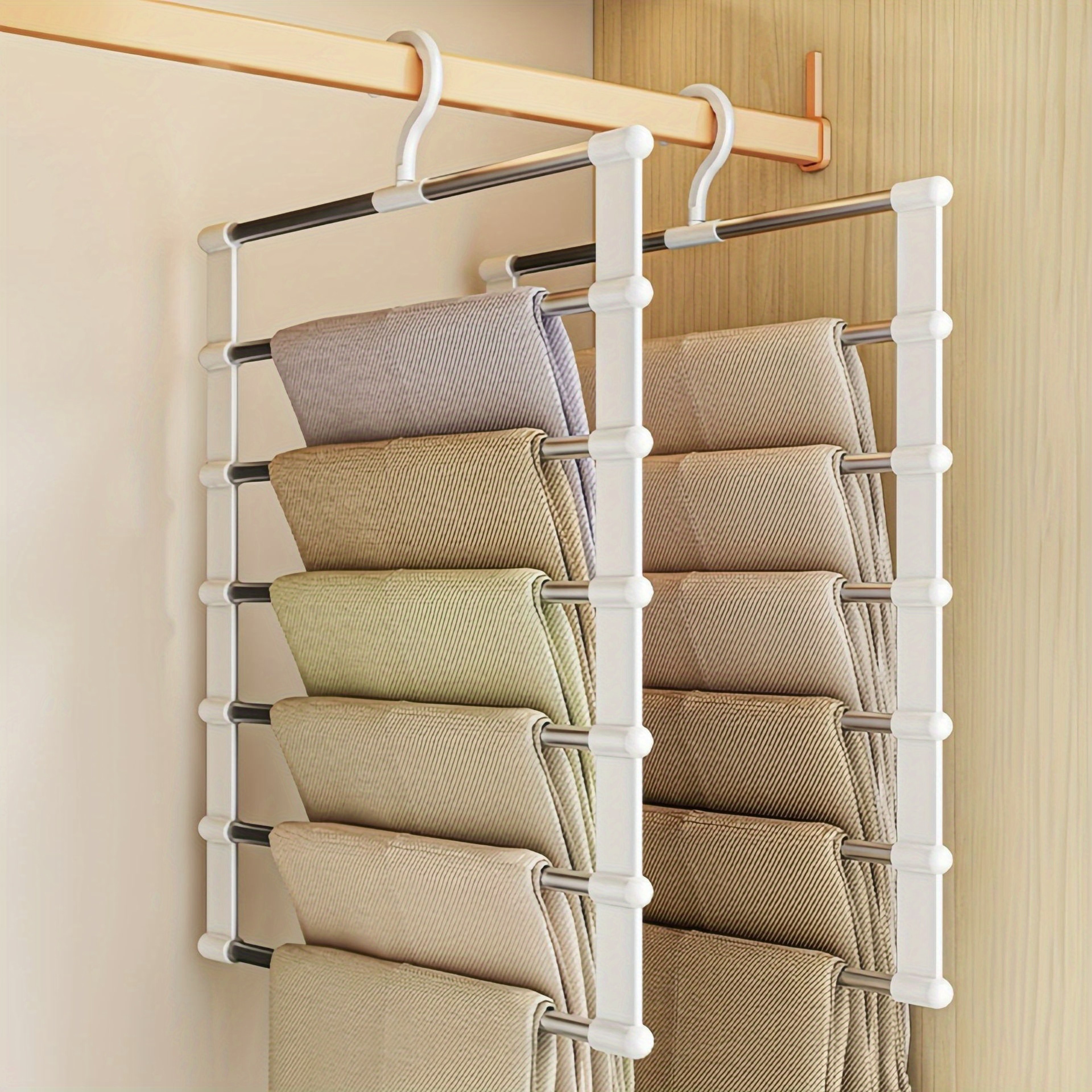 SpaceSaving Foldable Stainless Steel Pants Hangers For Jeans Trousers Leggings Closet Organizer 0