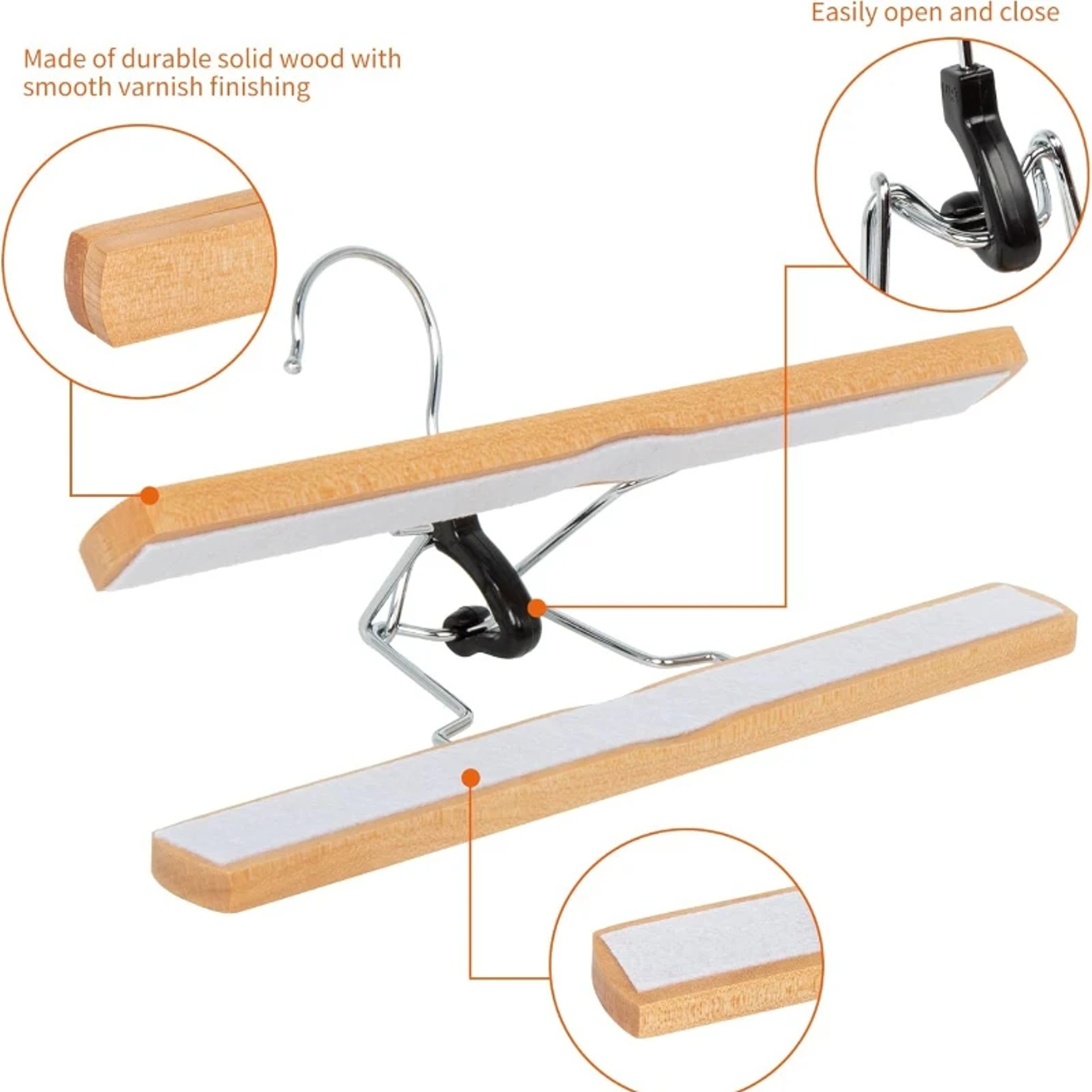 Wooden Clothes Hanger With Skirt Clip Pants Clip For Natural Long Pants 3