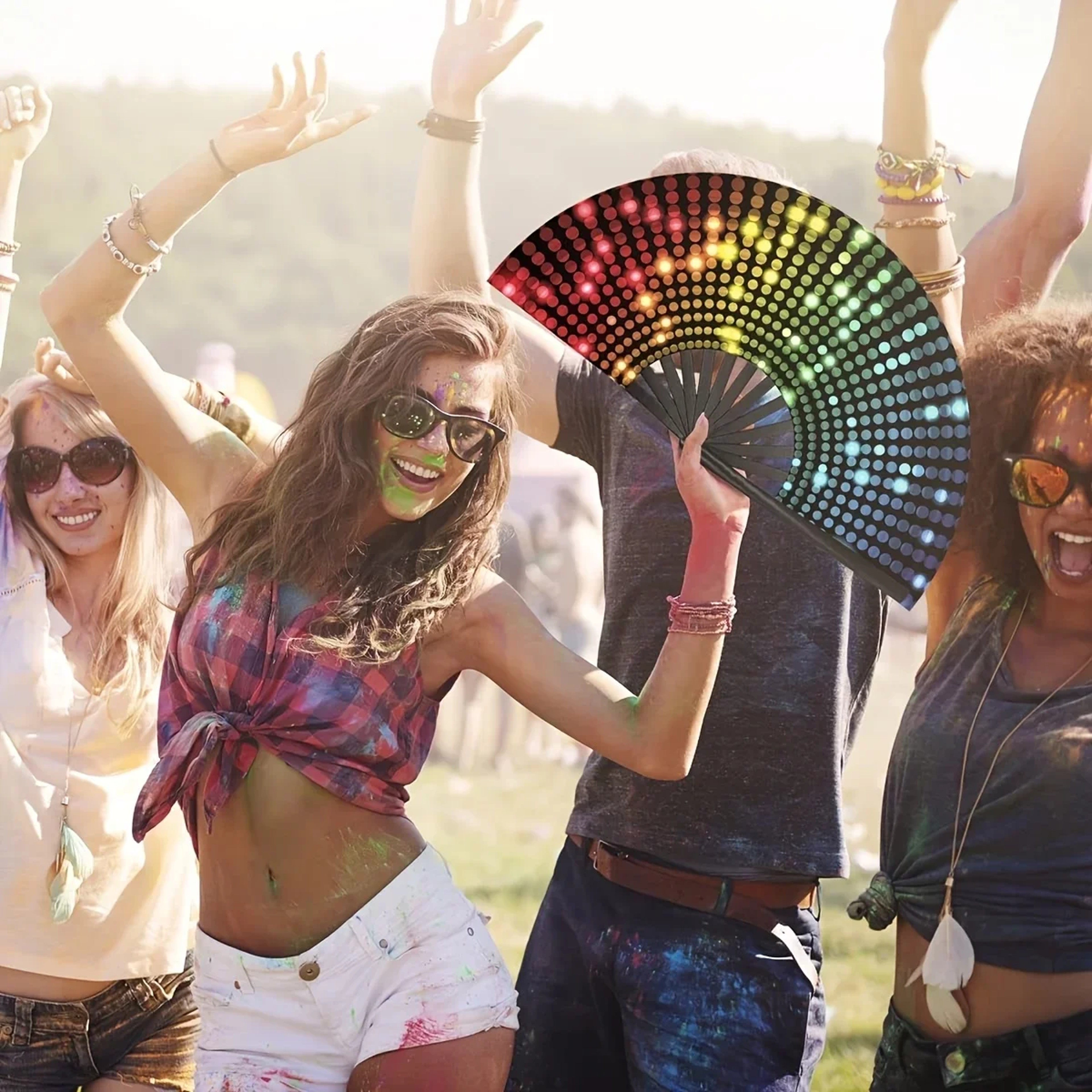 Craft Fan With Vibrant Patterns Fluorescent Folding Fan For Halloween Dance 2