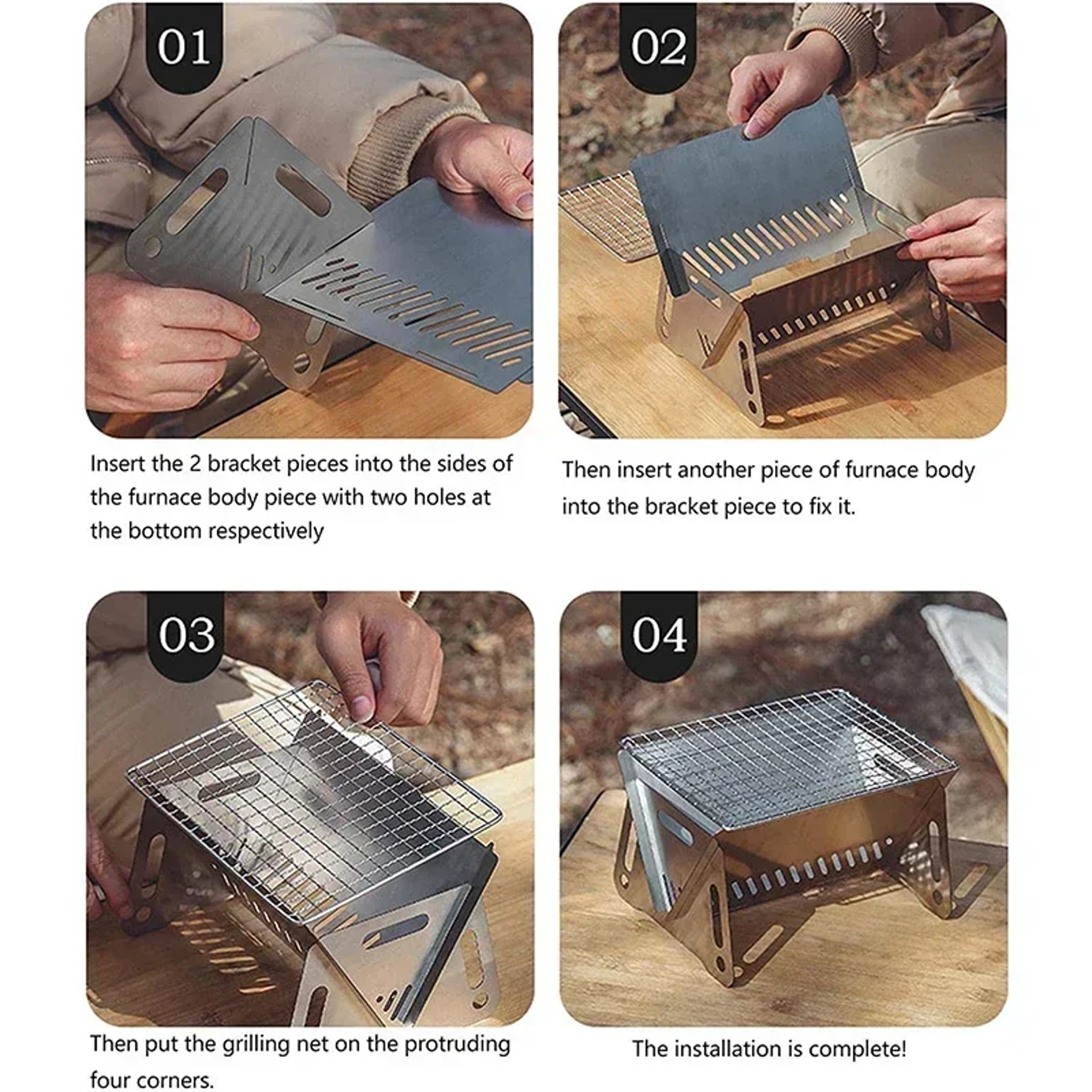 Stainless Steel Portable Folding BBQ Grill Stove Camping Heating Stoves Firewood Rack Multifunction 3